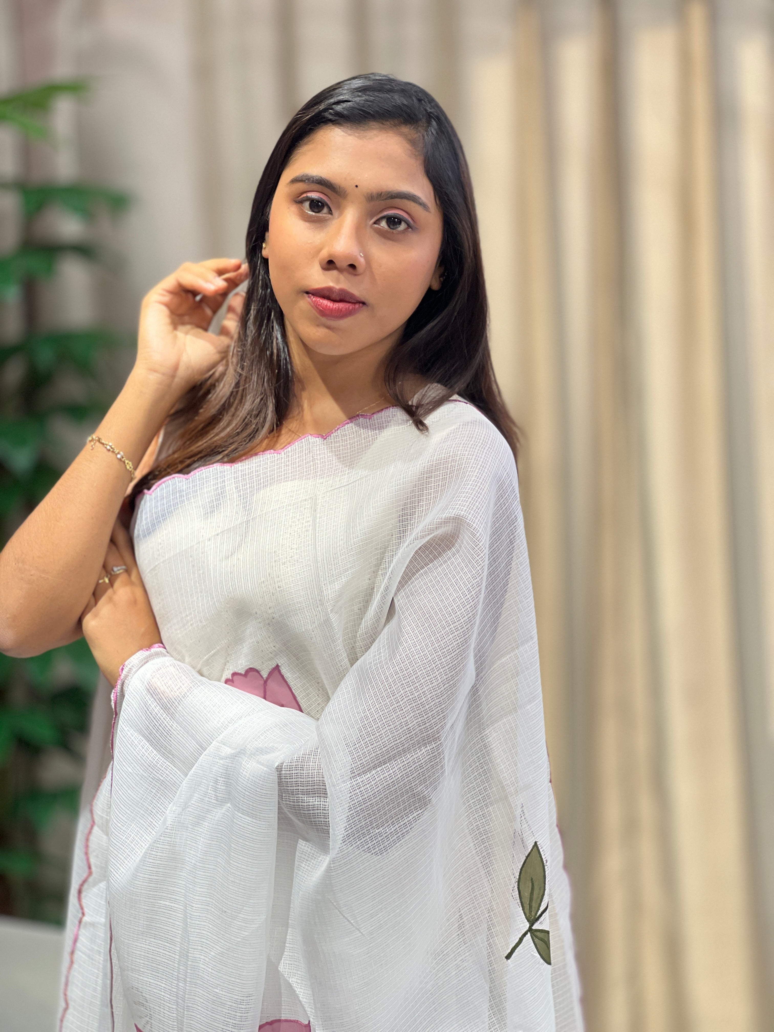 Floral Applique Detailed Silky Kota Saree | HT359