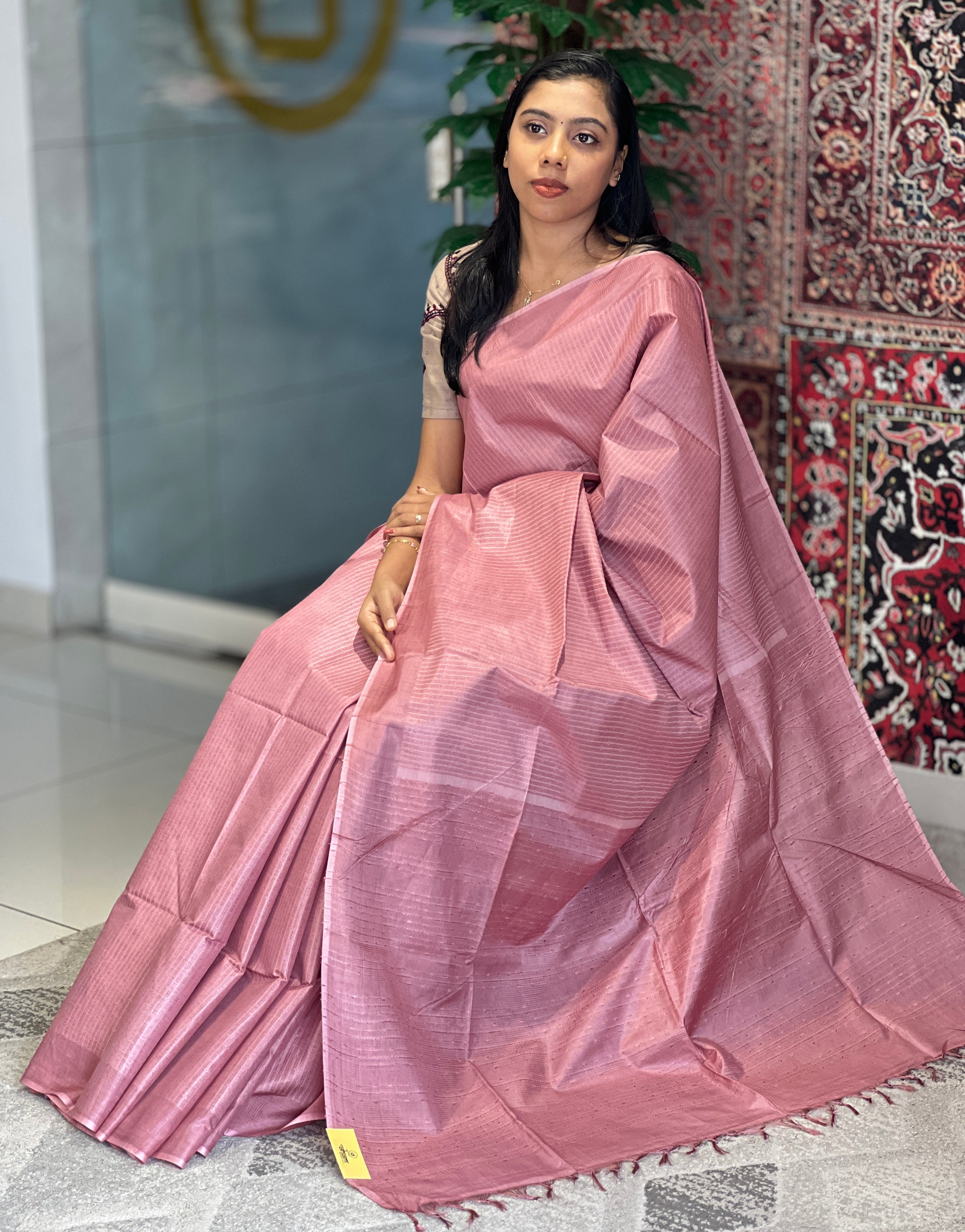 Thread Weaving Stripes Patterned Semi Tussar Saree | PNS130