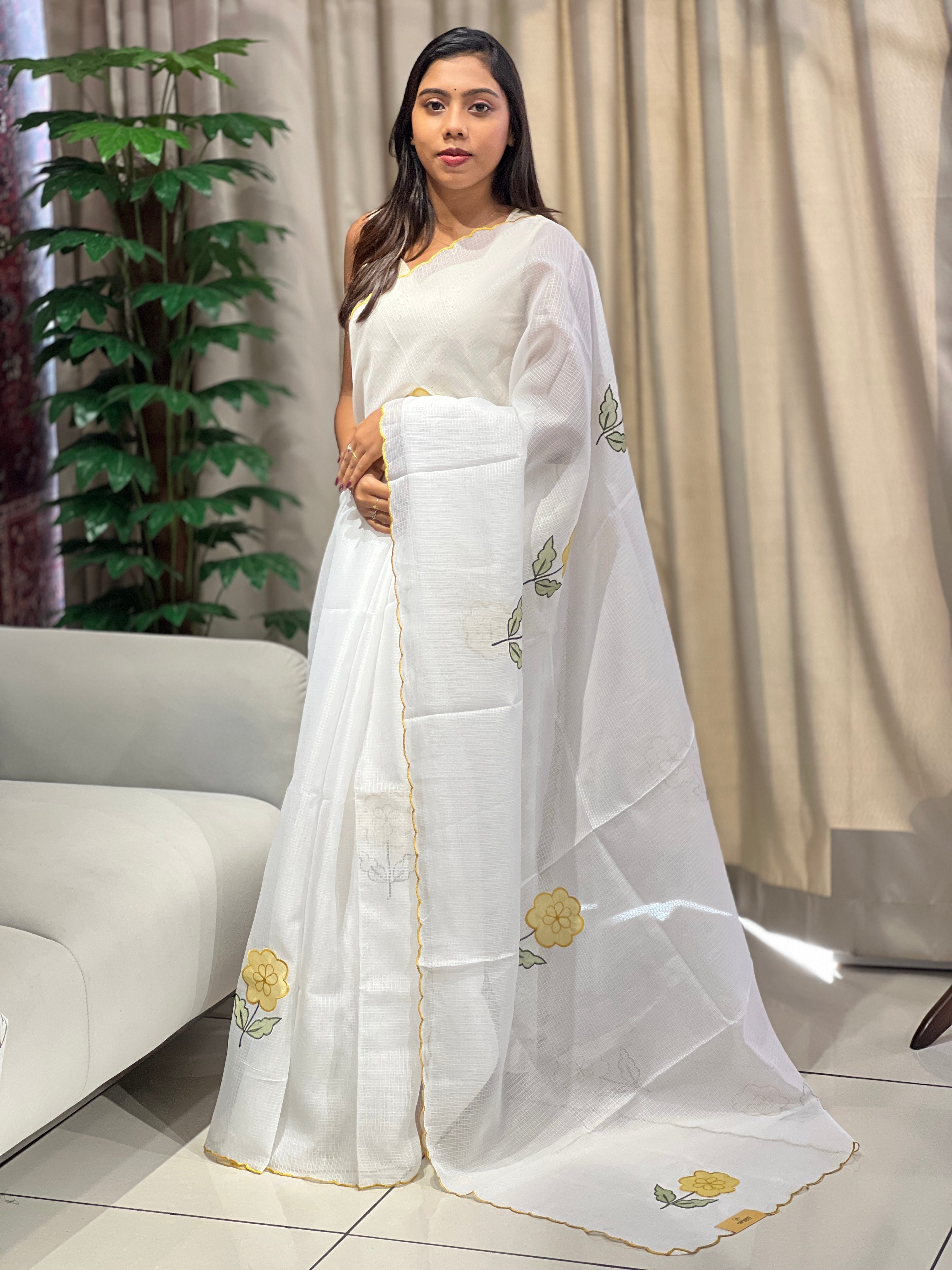 Floral Applique Detailed Silky Kota Saree | HT355