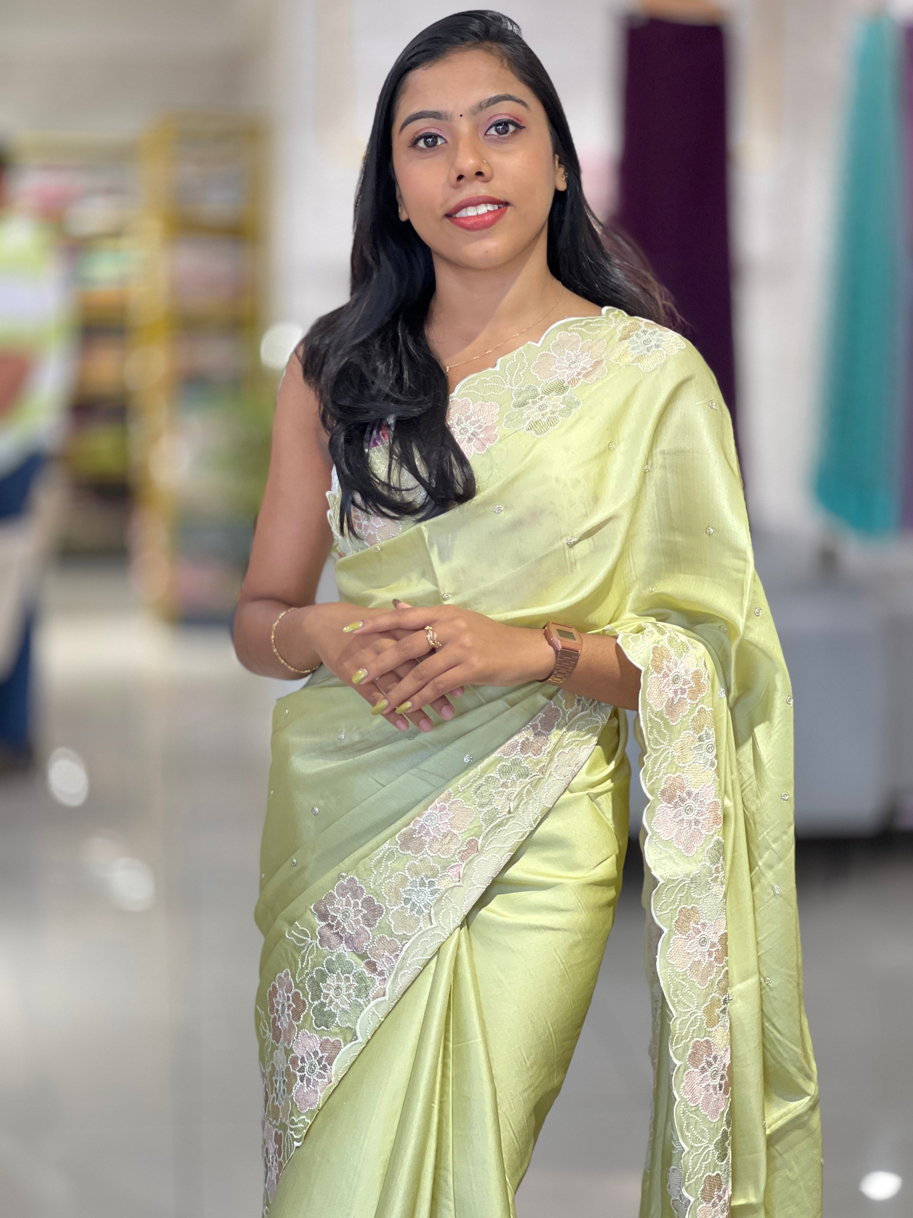 Point Embroidery Floral Patterned Semi Tussar Saree | SUN417