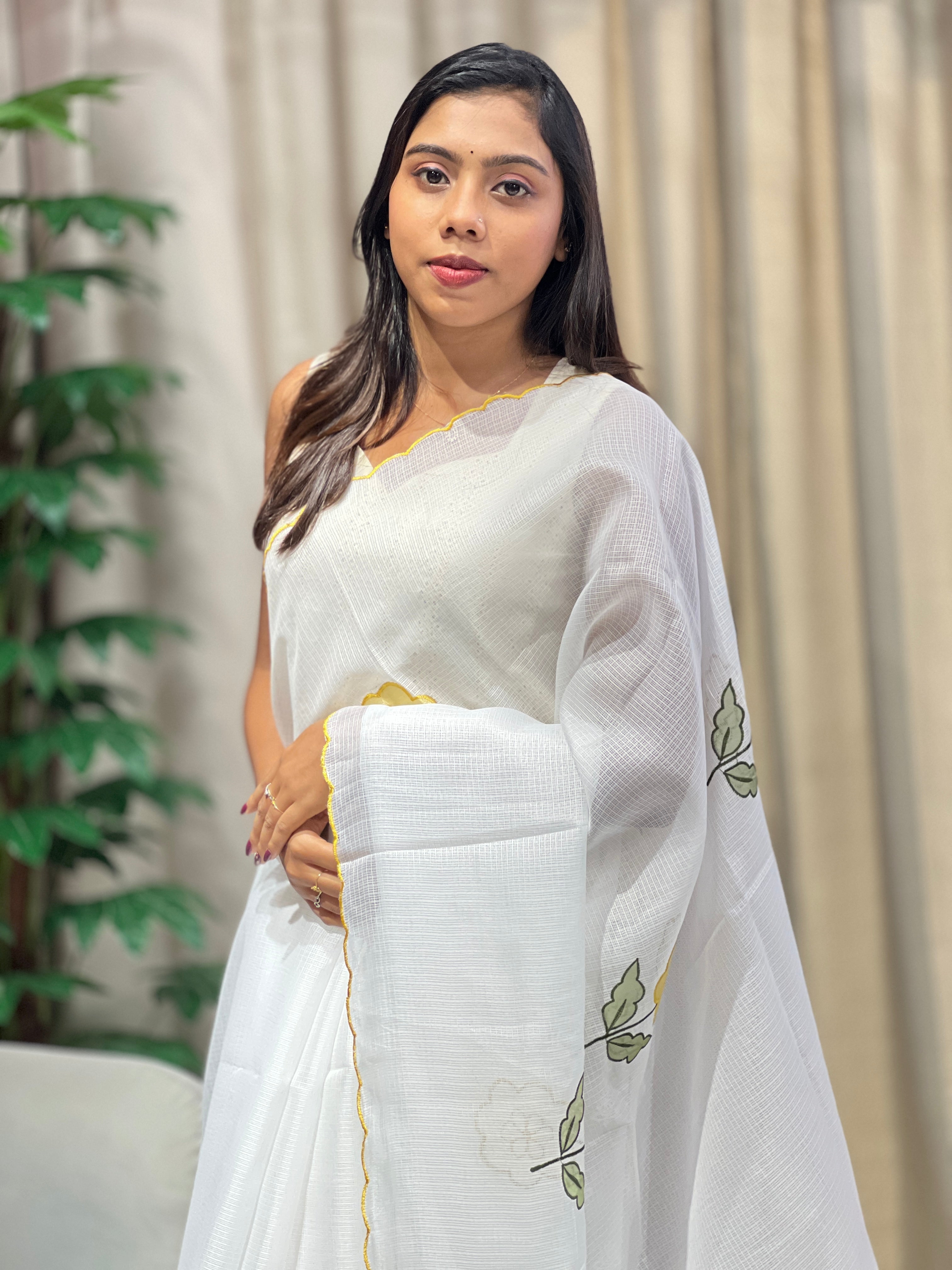 Floral Applique Detailed Silky Kota Saree | HT355