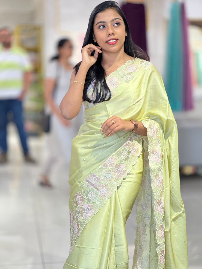 Point Embroidery Floral Patterned Semi Tussar Saree | SUN417