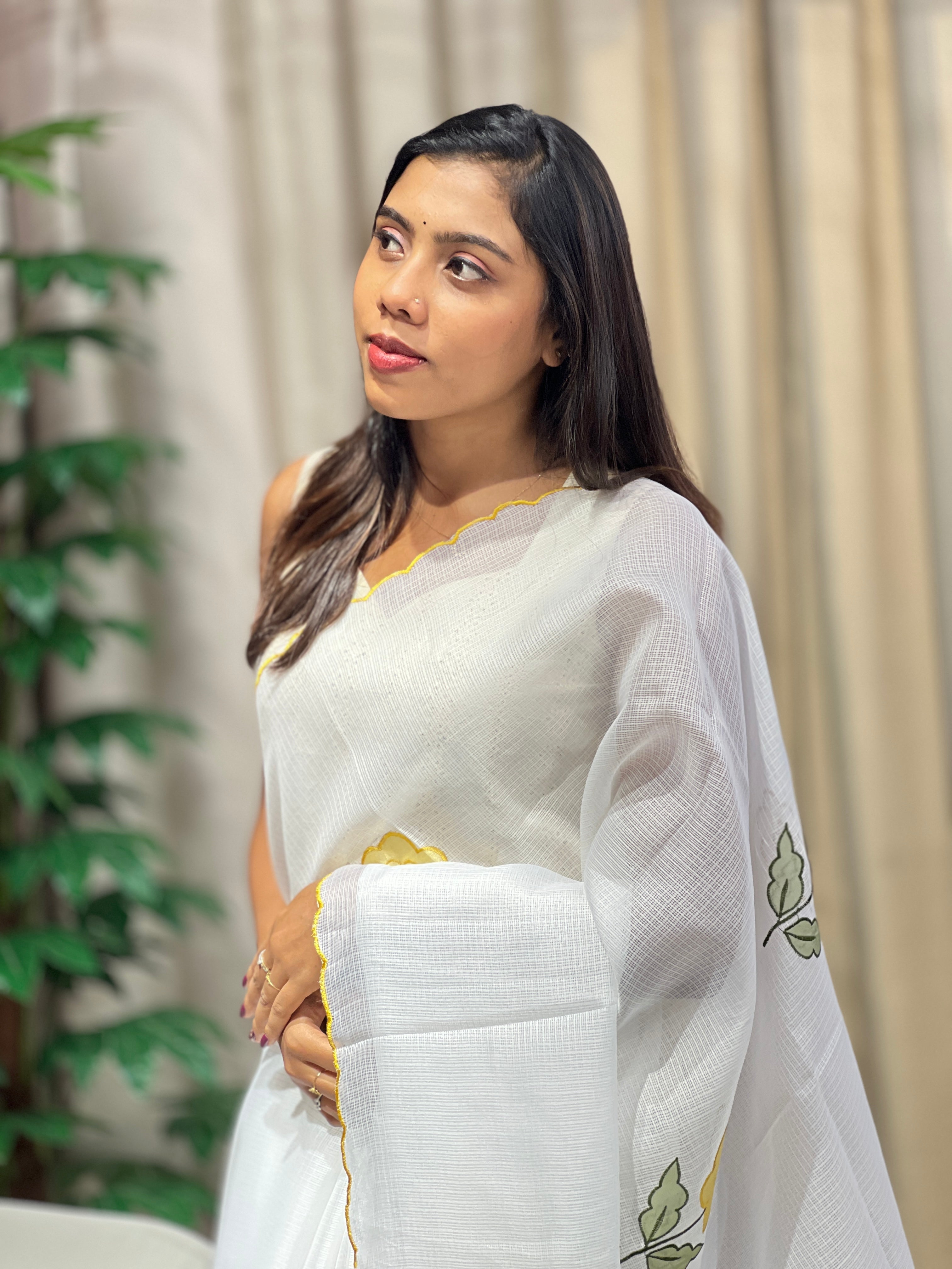 Floral Applique Detailed Silky Kota Saree | HT355