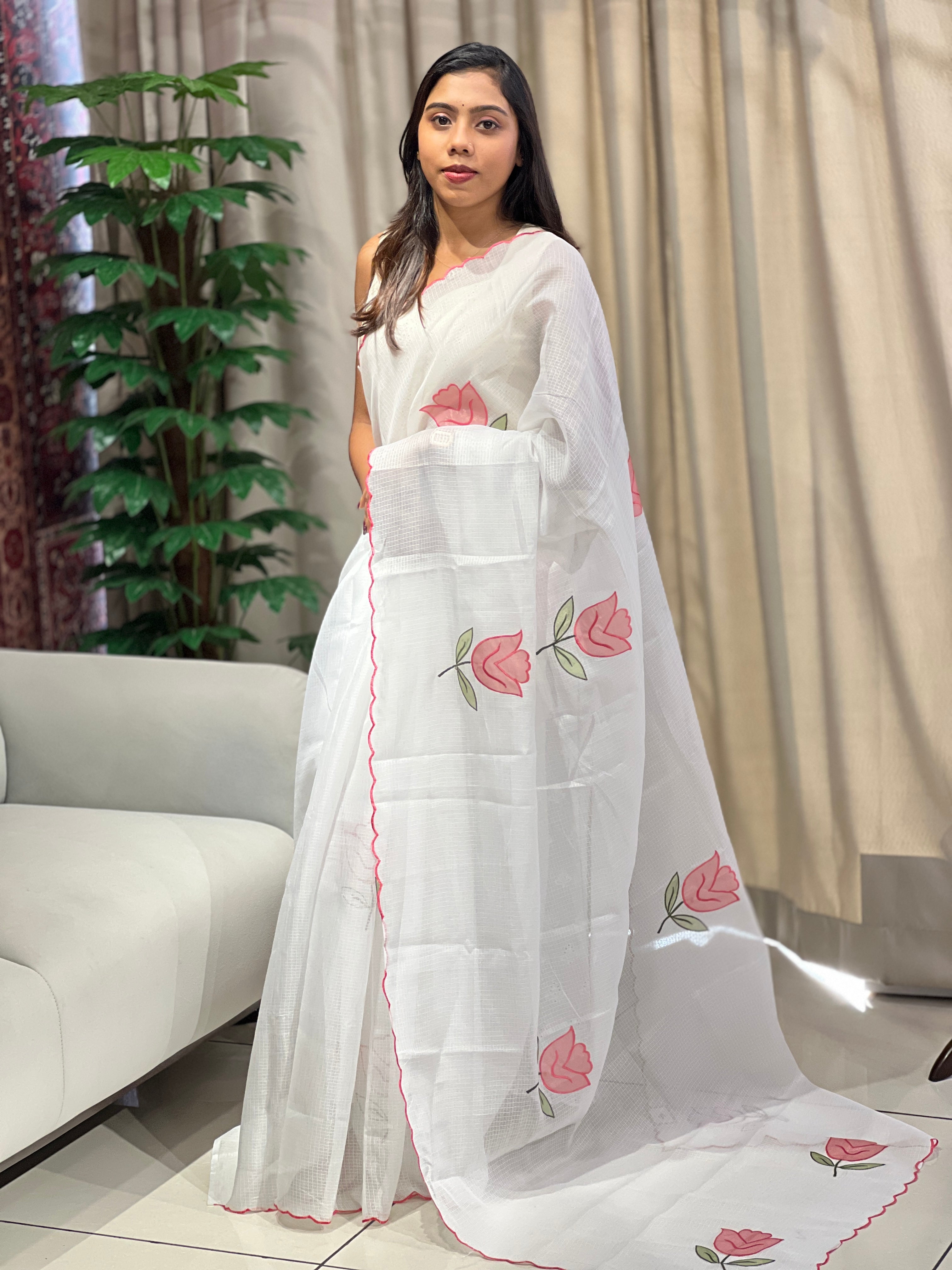 Floral Applique Detailed Silky Kota Saree | HT361