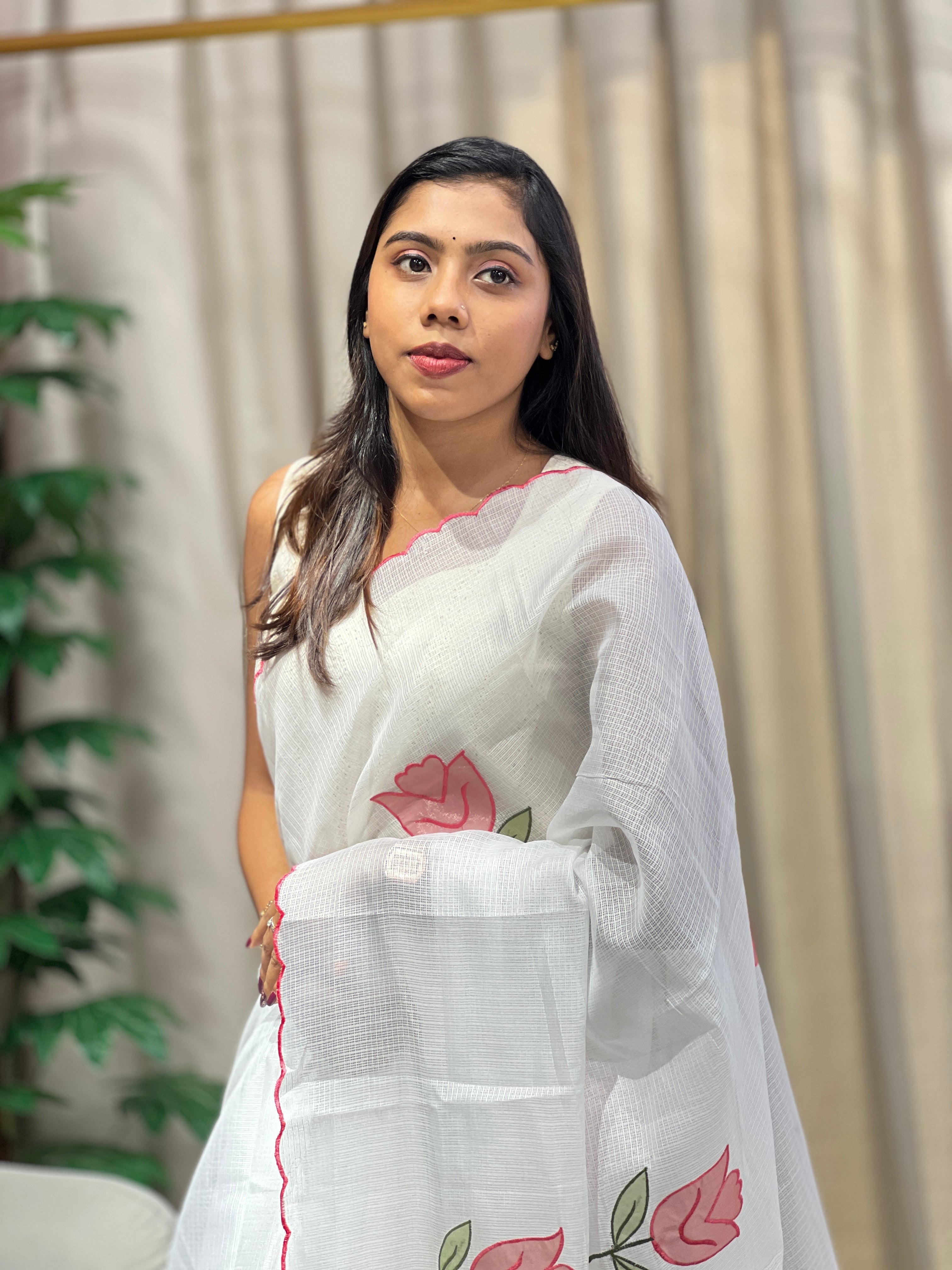 Floral Applique Detailed Silky Kota Saree | HT361