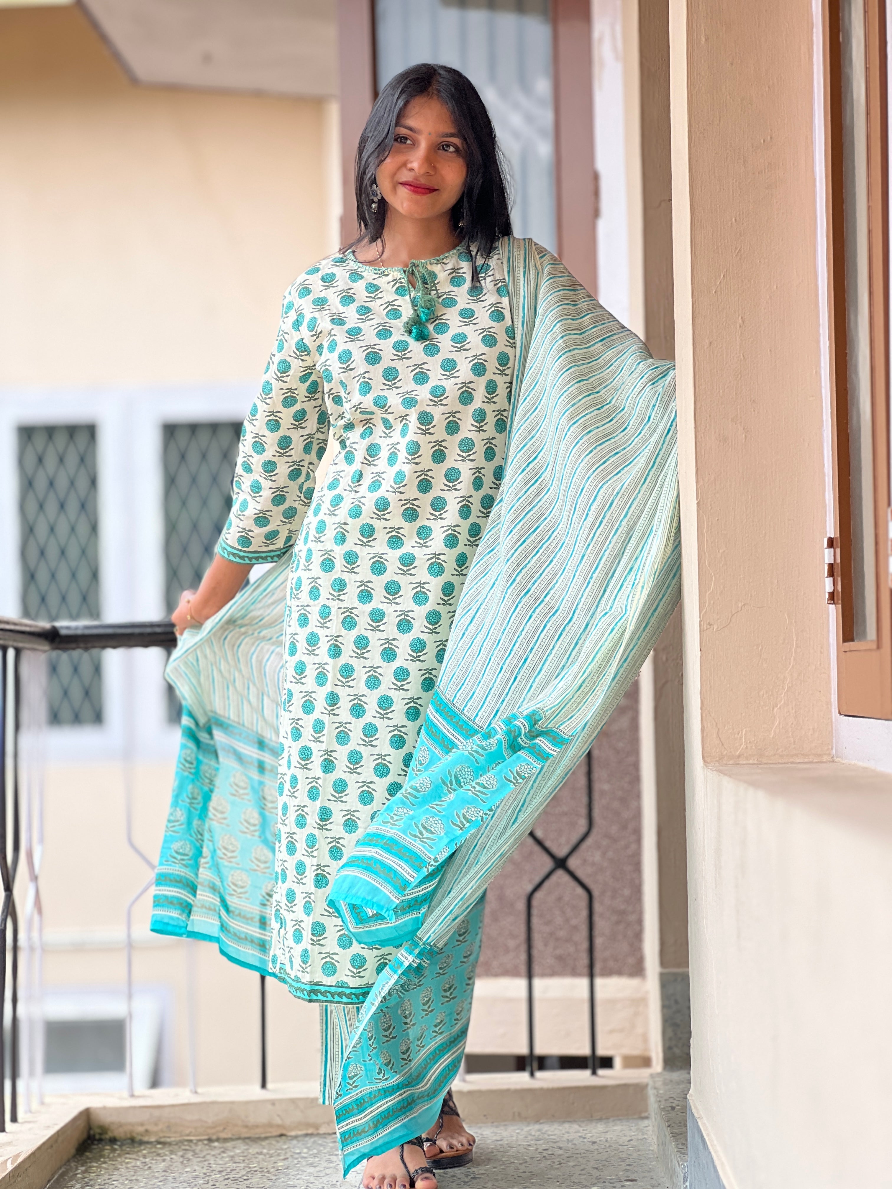 Floral Printed Design Cotton Kurta Set | NCF164