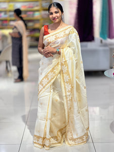 Honeycomb Detailed Border Tussar Finish Saree | SUN443