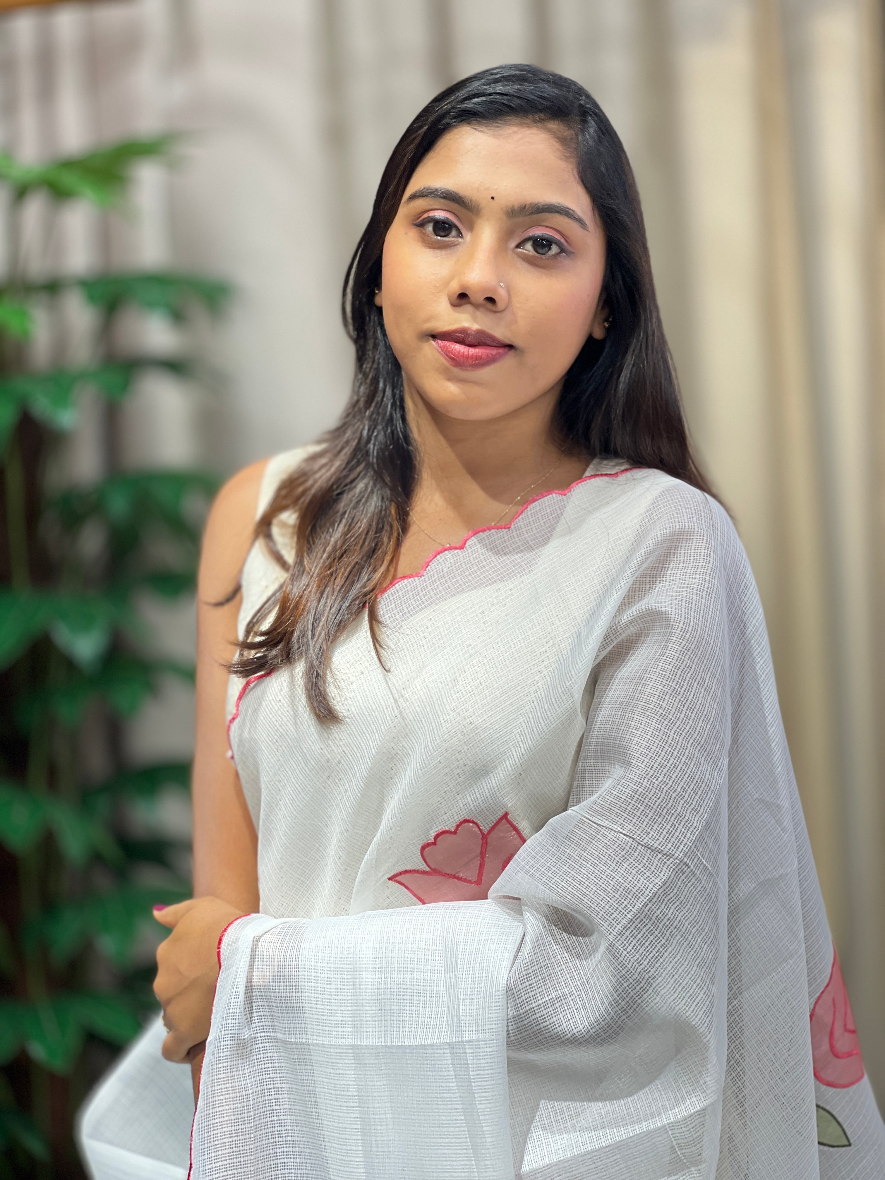 Floral Applique Detailed Silky Kota Saree | HT361