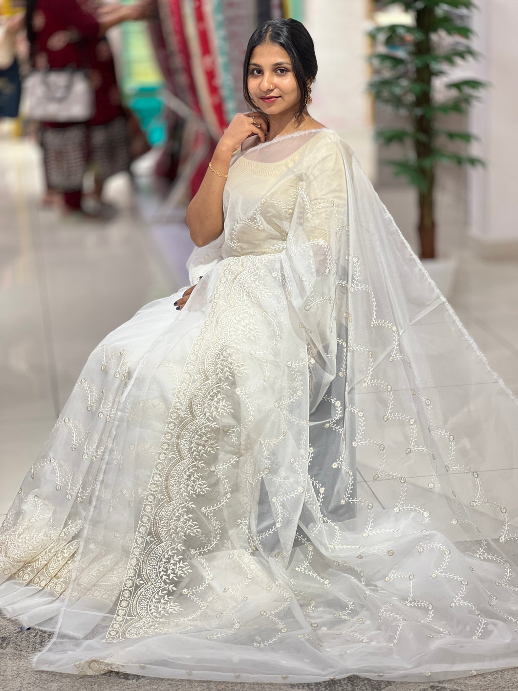 Floral Embroidered Organza Saree | FF116