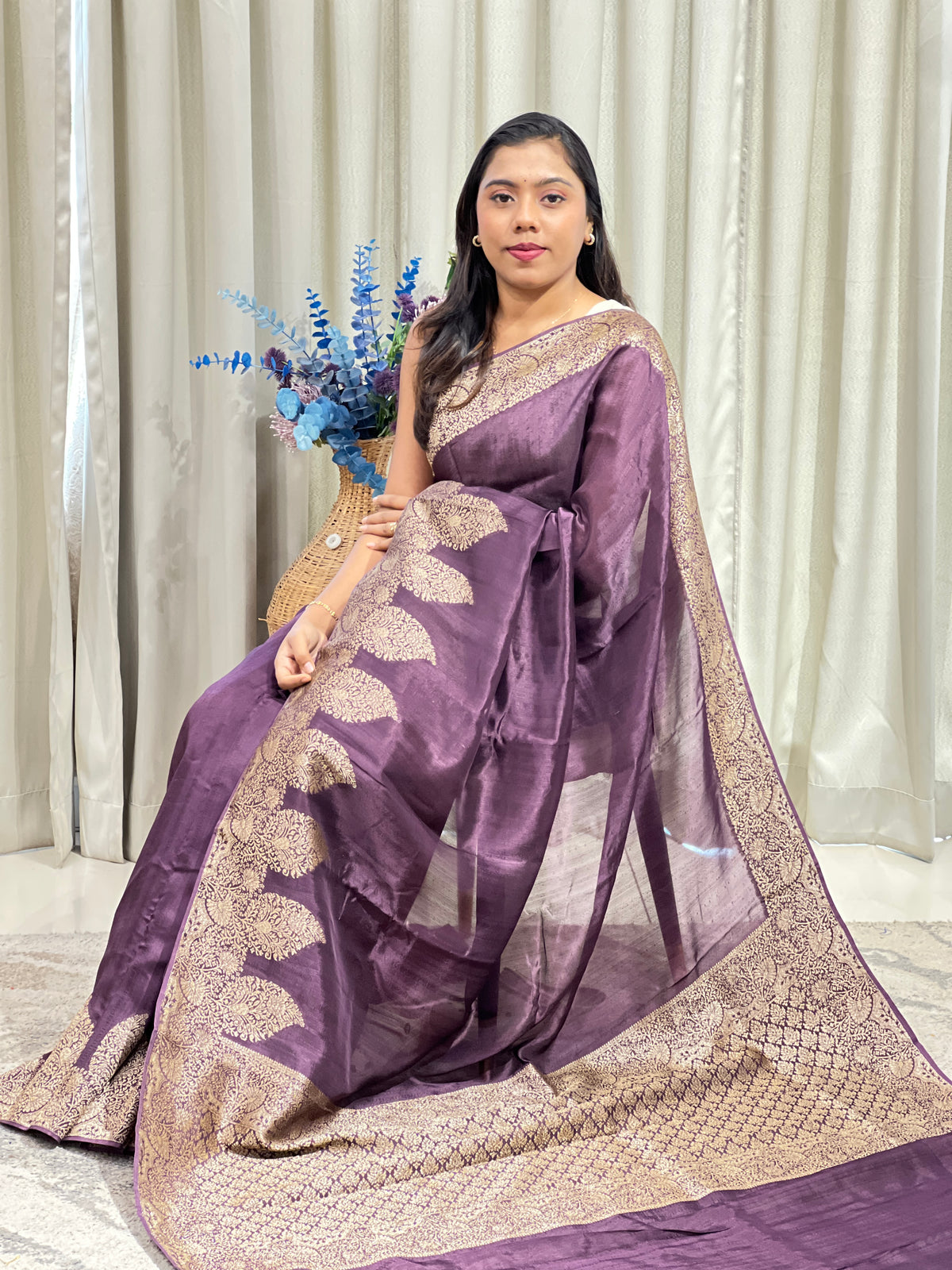 Floral Pattern Tussar Finish Saree  | YNG1757