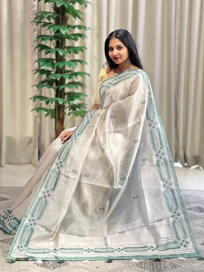 Print With Embroidery Highlighted Tussar Organza Saree  | BLD1114