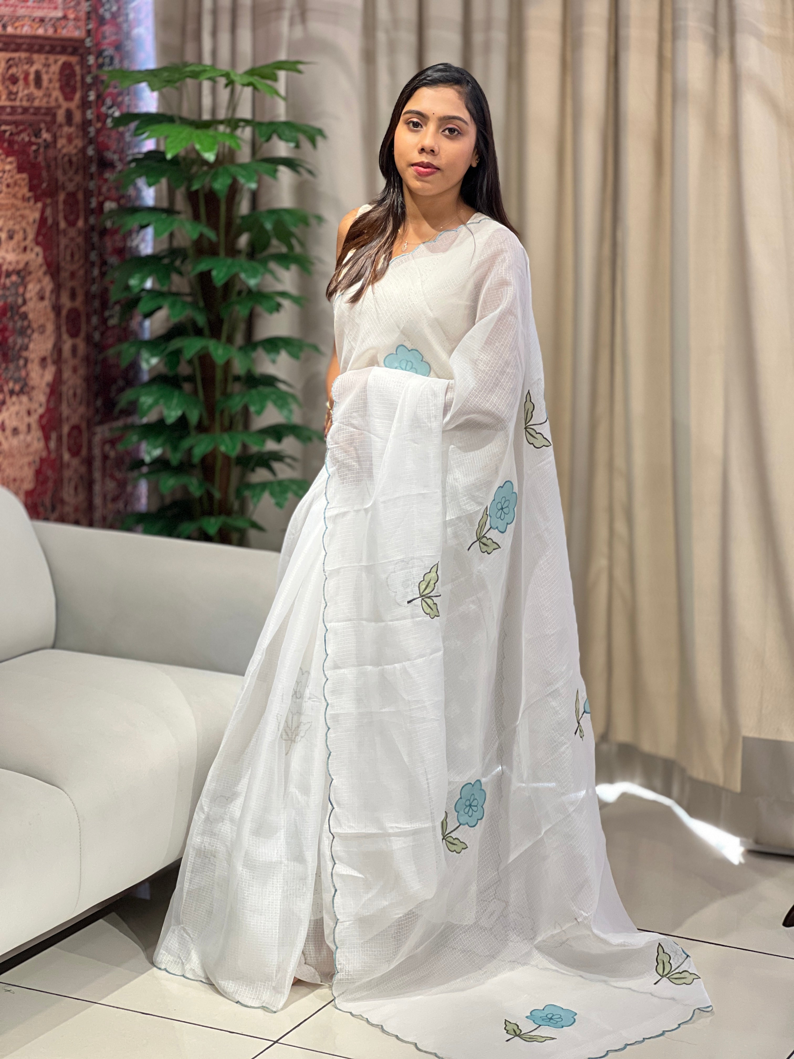 Floral Applique Detailed Silky Kota Saree | HT357