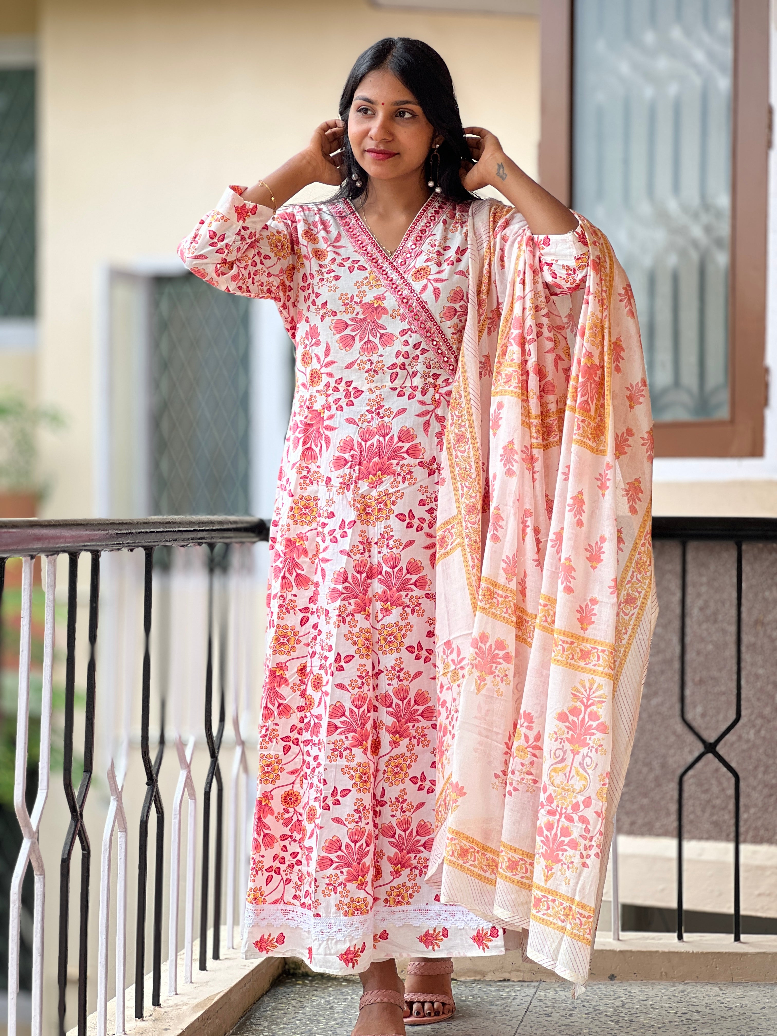 Angrakha Pattern With Printed Design Cotton Kurta Set | NCF162