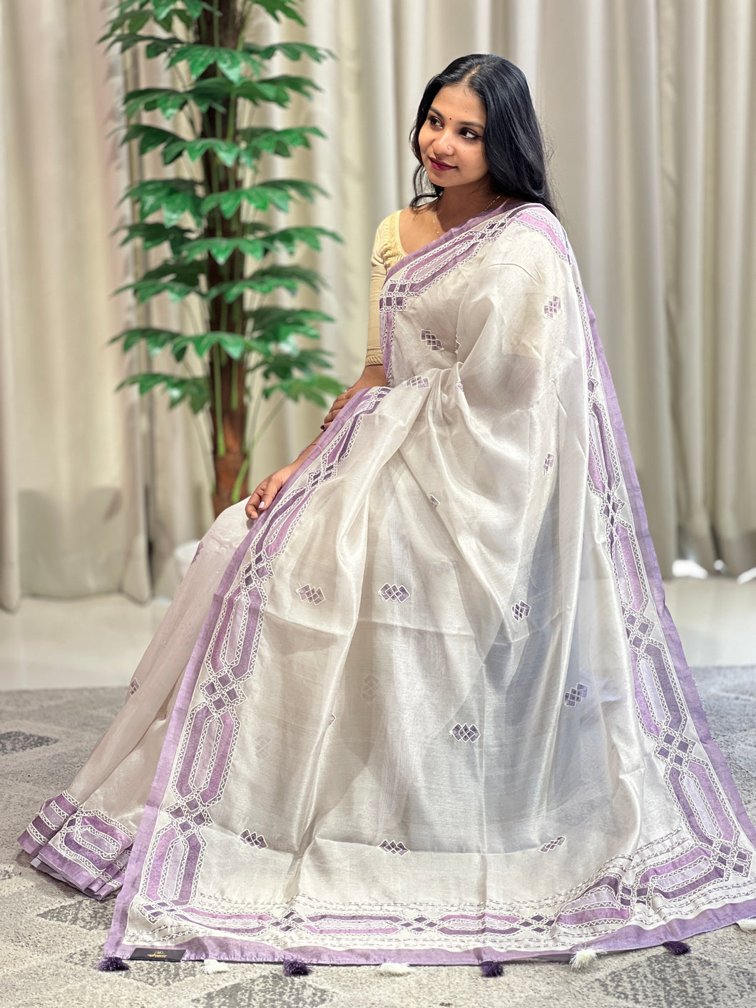 Print With Embroidery Highlighted Tussar Organza Saree |  BLD1113