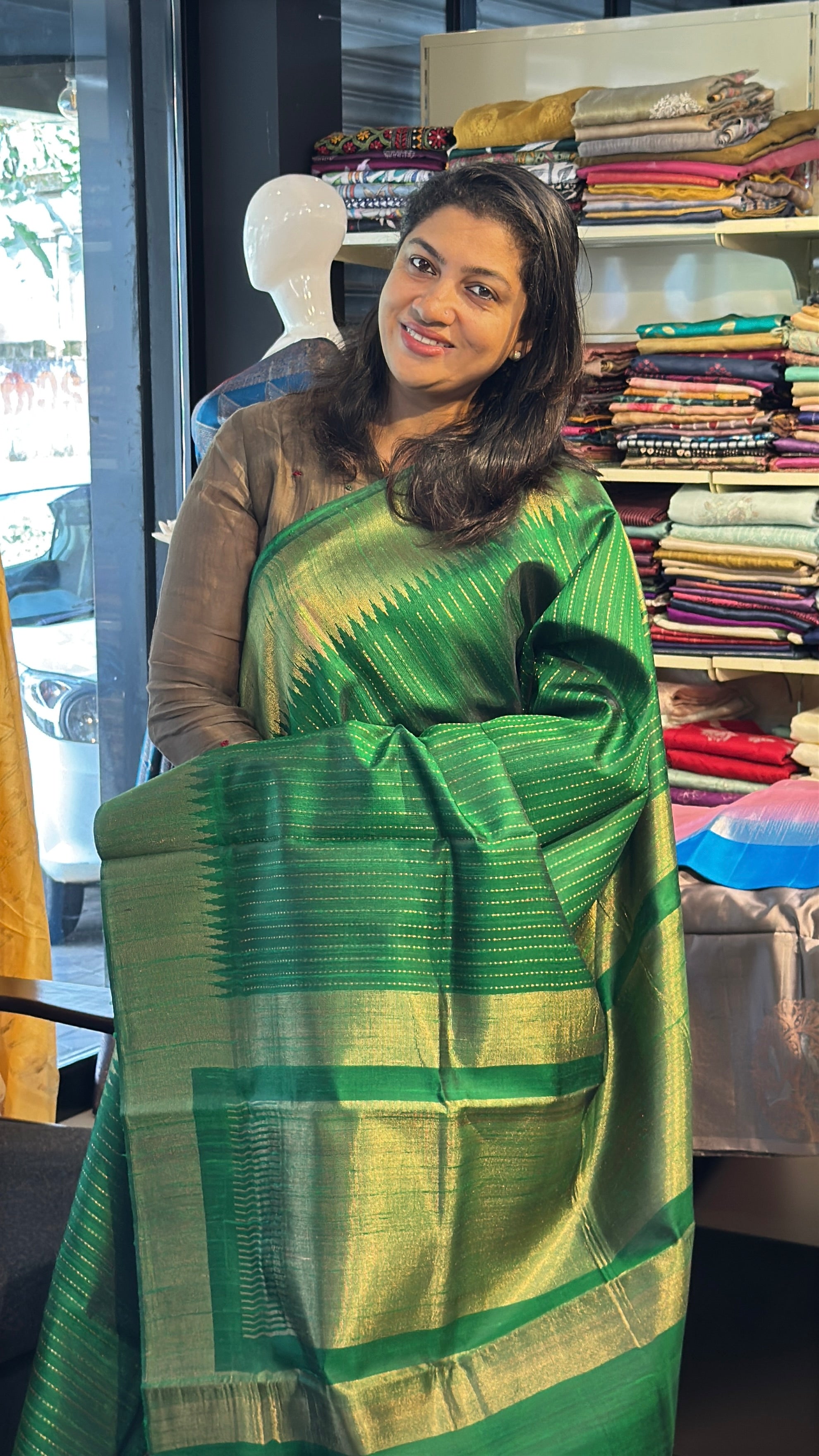 Zari Woven Kantha Patterned Raw Silk Saree | HS1393