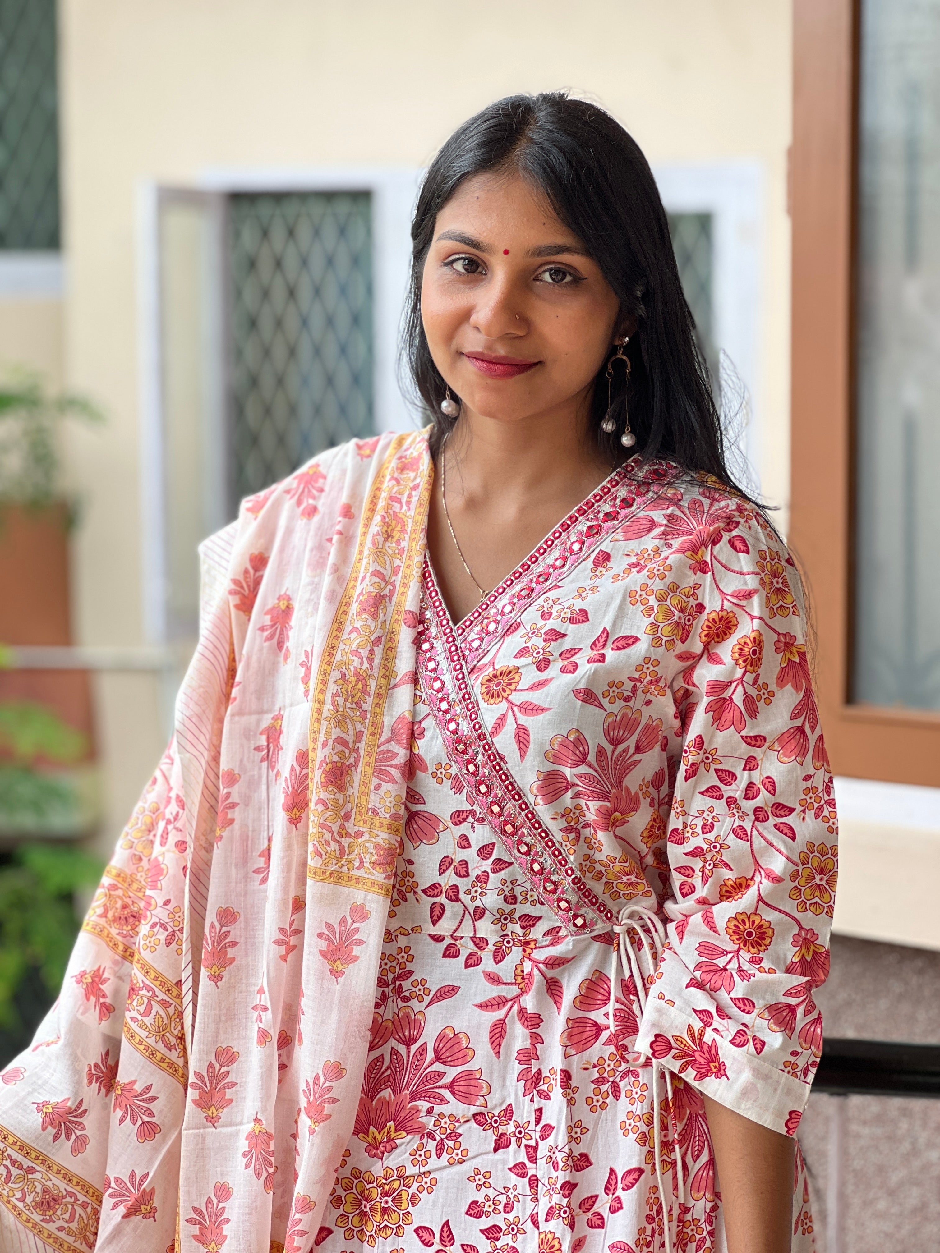 Angrakha Pattern With Printed Design Cotton Kurta Set | NCF162