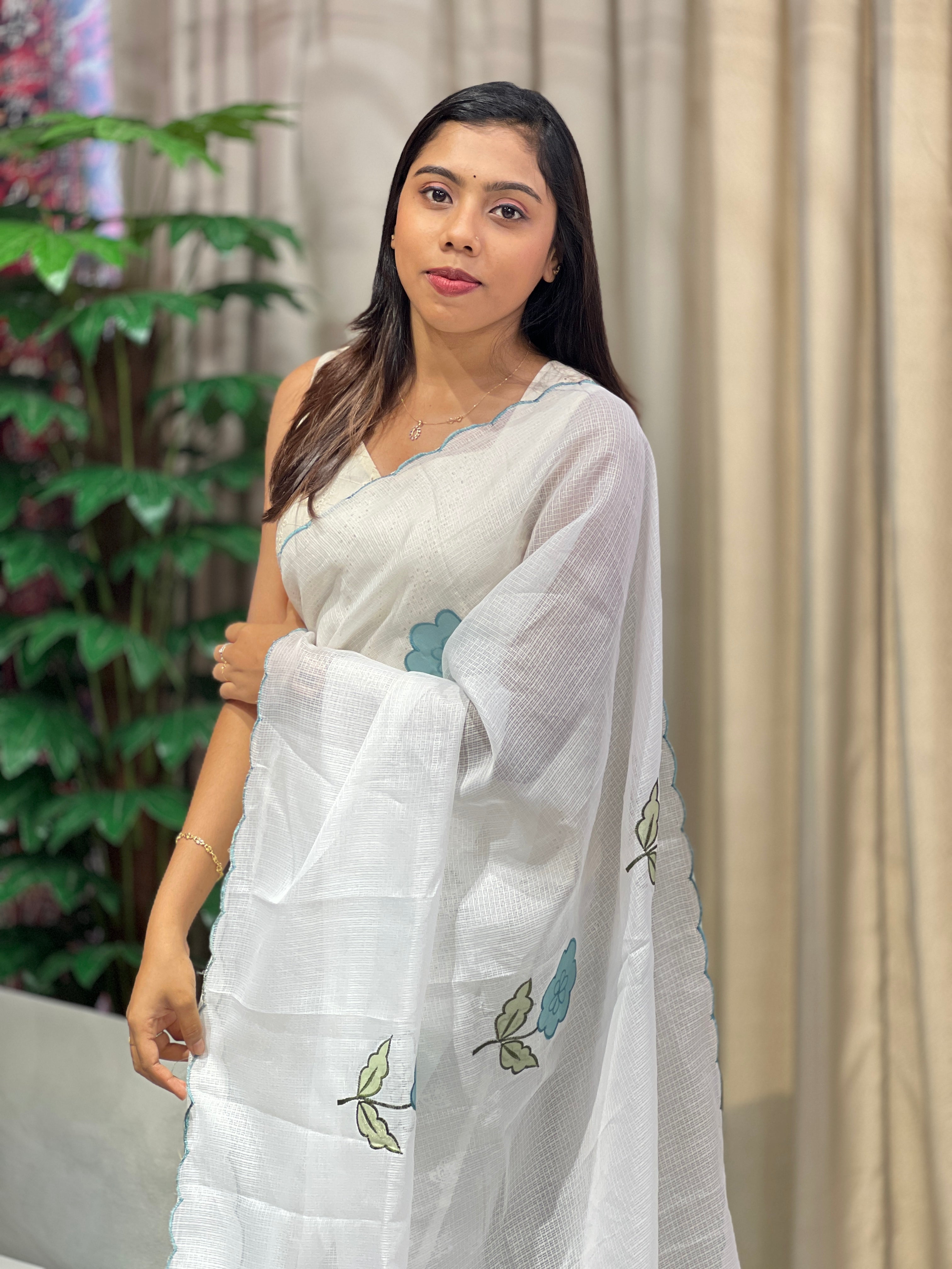 Floral Applique Detailed Silky Kota Saree | HT357