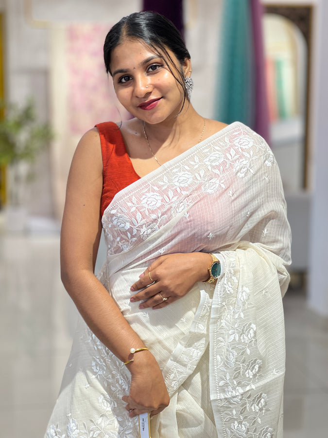 Floral Machine Embroidered Supernet Kota Saree | MR167
