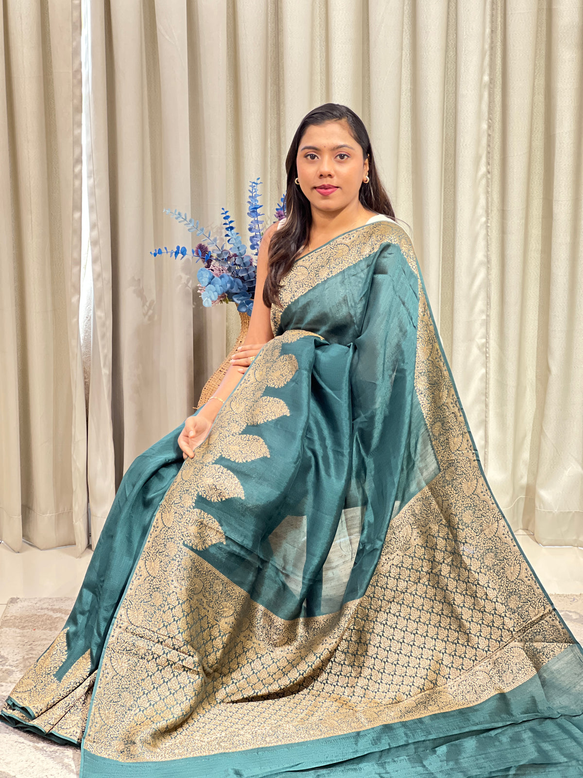 Floral Pattern Tussar Finish Saree  | YNG1761