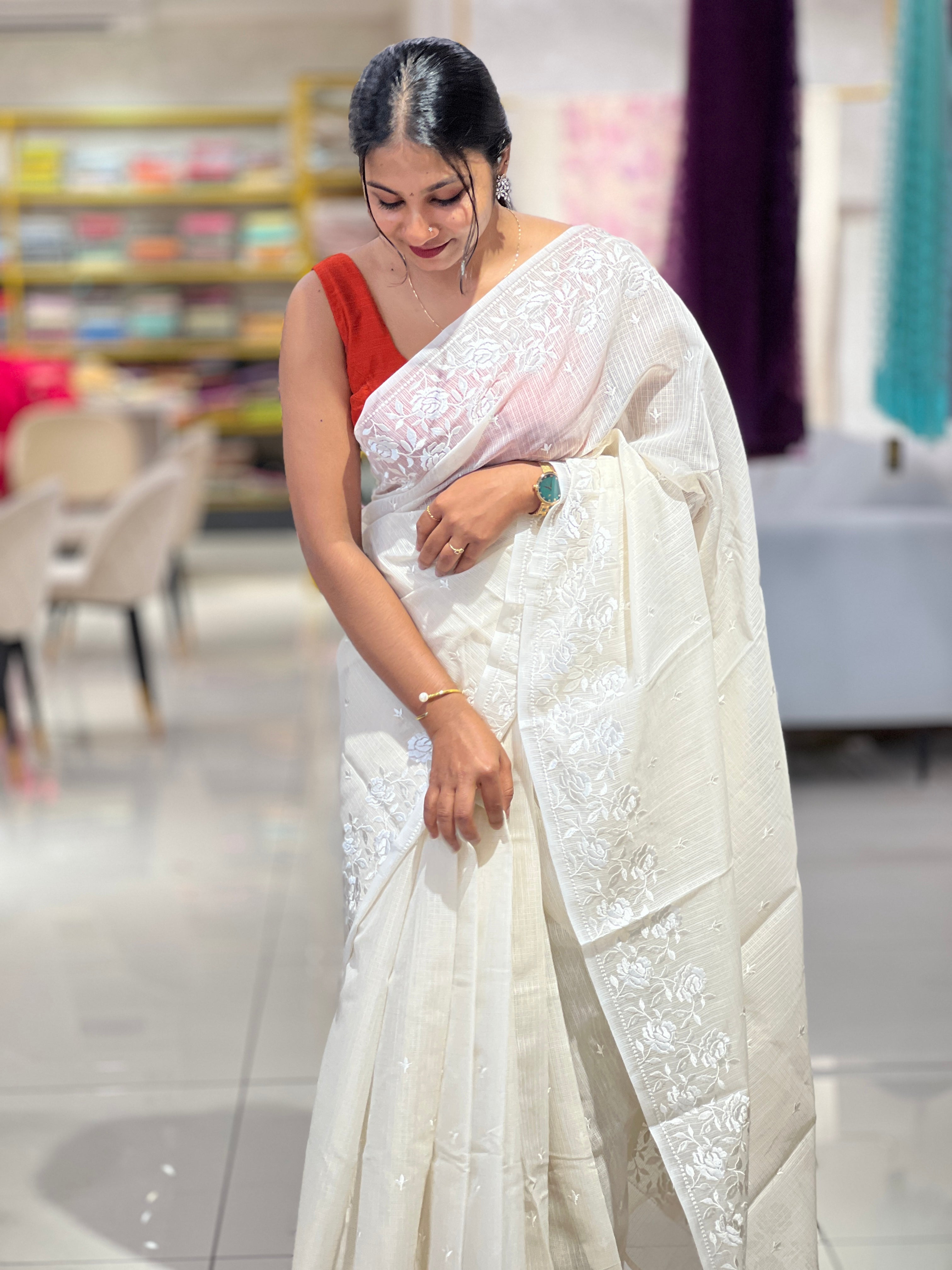 Floral Machine Embroidered Supernet Kota Saree | MR167