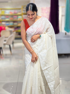 Floral Machine Embroidered Supernet Kota Saree | MR167