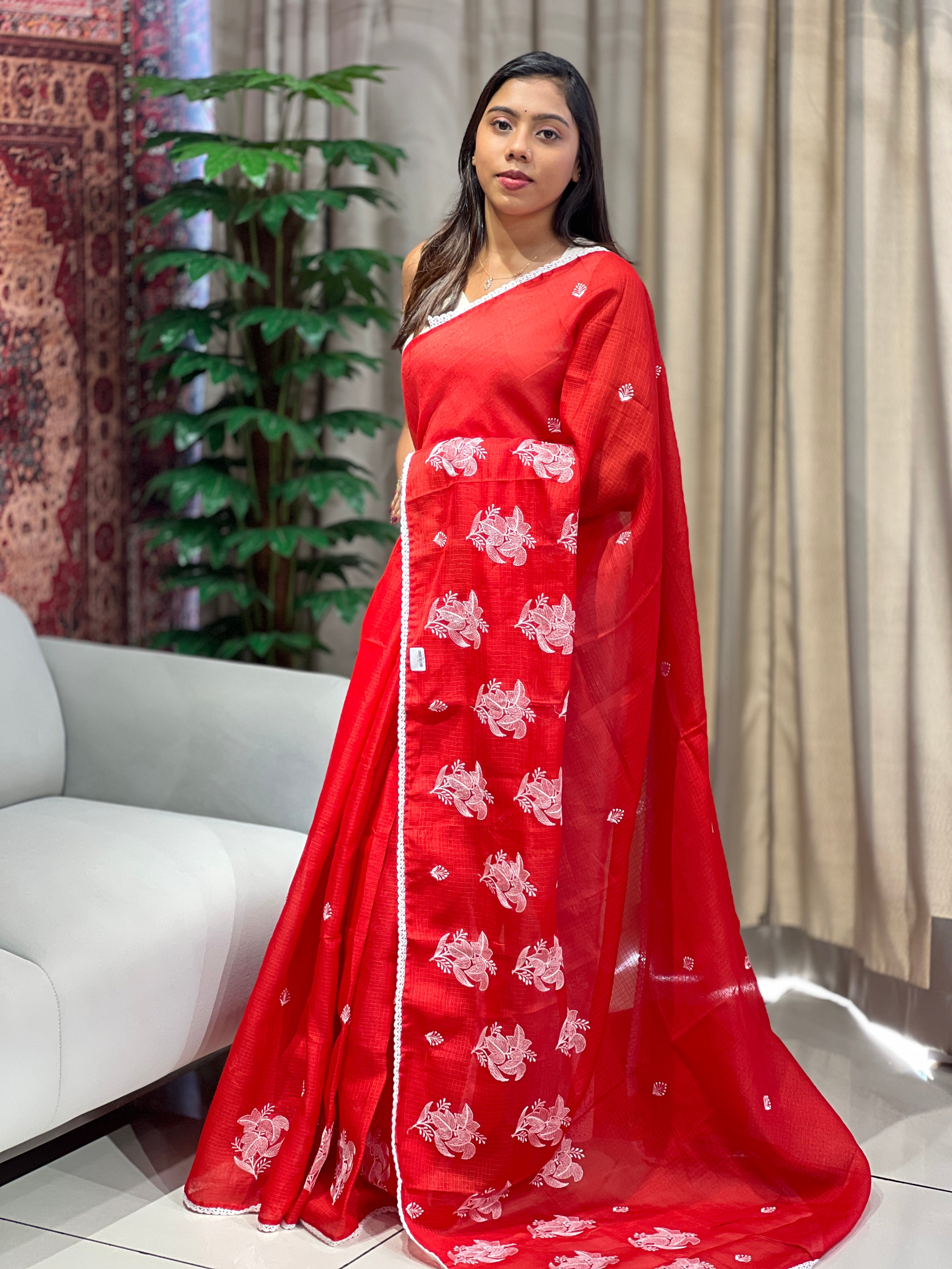 Floral Embroidered Silky Kota Saree | TOT157