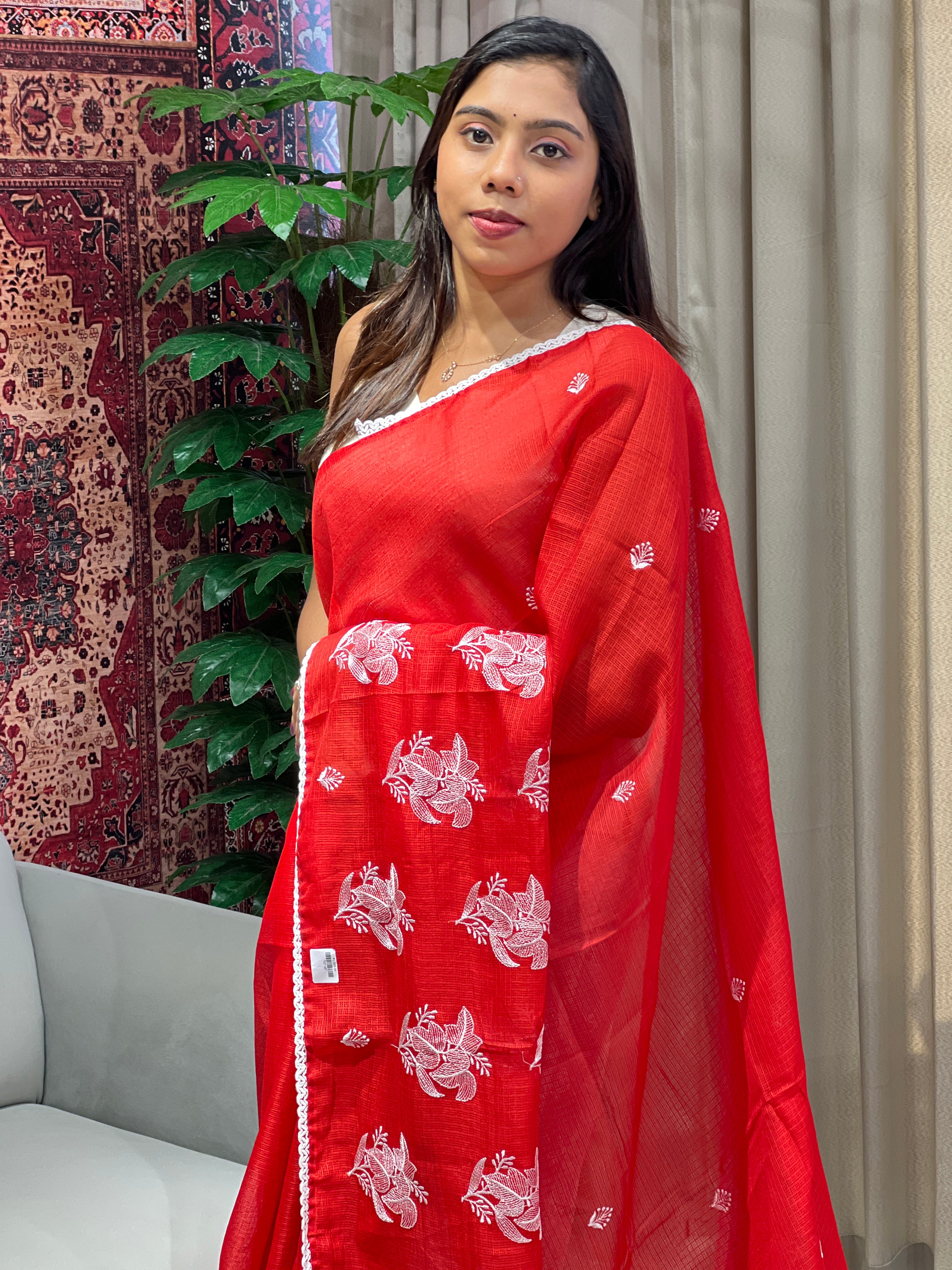 Floral Embroidered Silky Kota Saree | TOT157