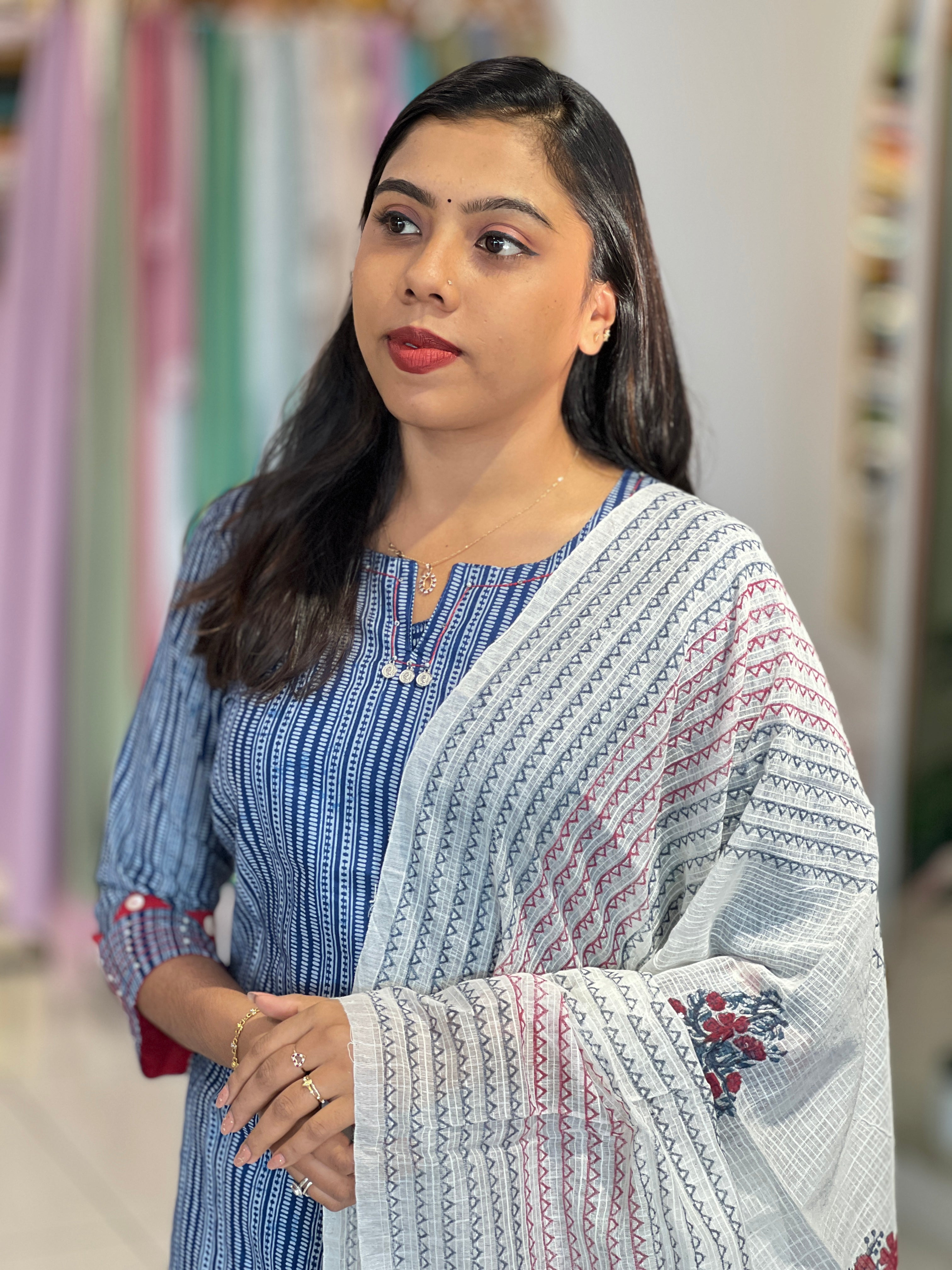 Geometric Pattern Cotton Kurta Set |OMF131