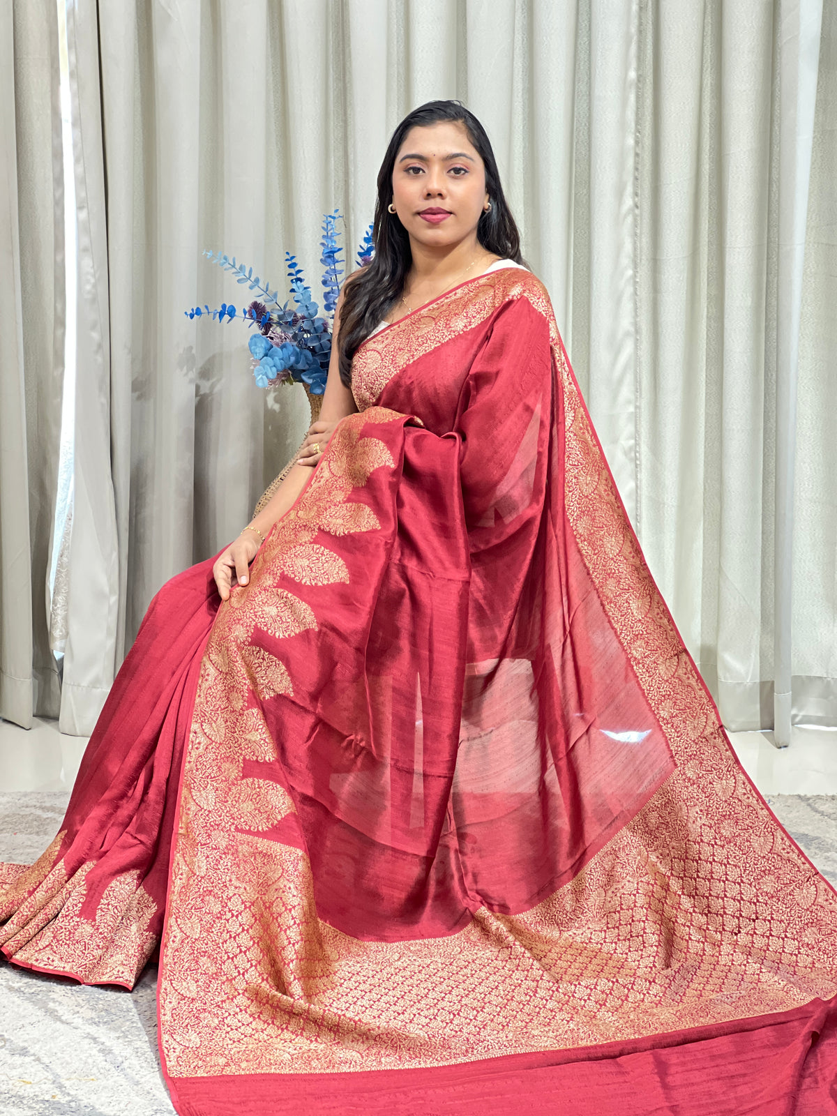 Floral Pattern Tussar Finish Saree  | YNG1762
