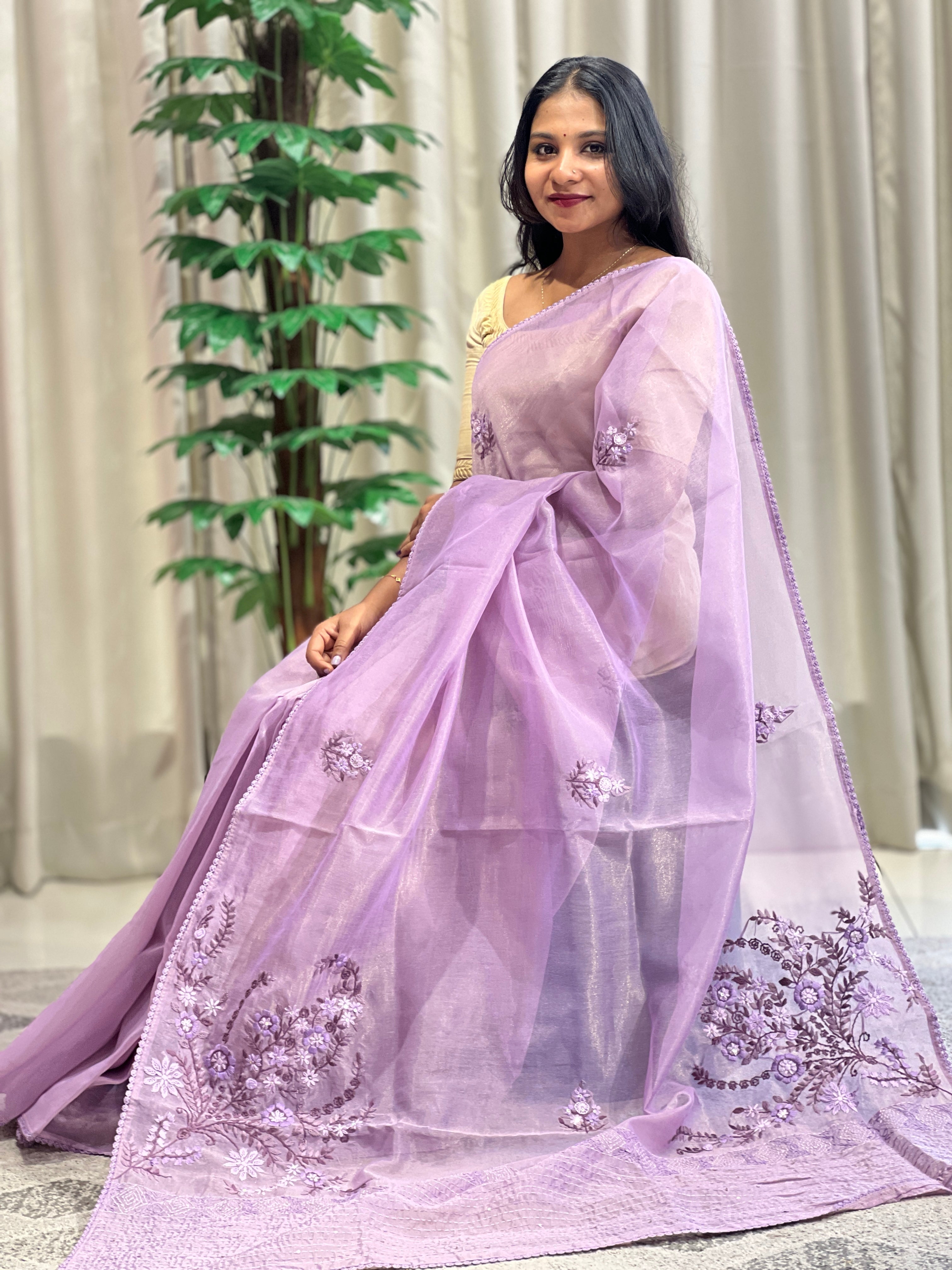 Floral Embroidery Tissue Organza Saree | BLD1124
