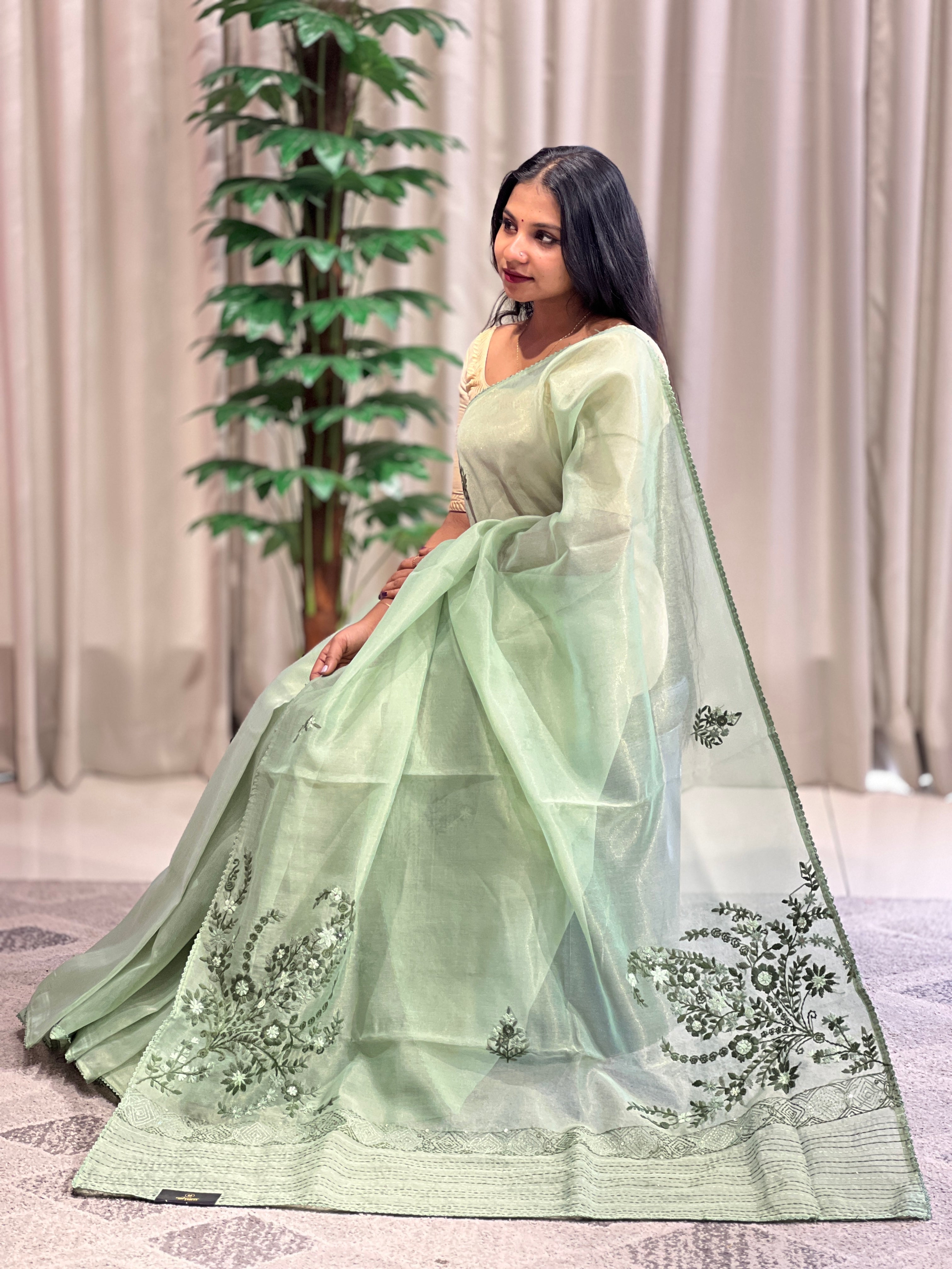 Floral Embroidery Tissue Organza Saree | BLD1121