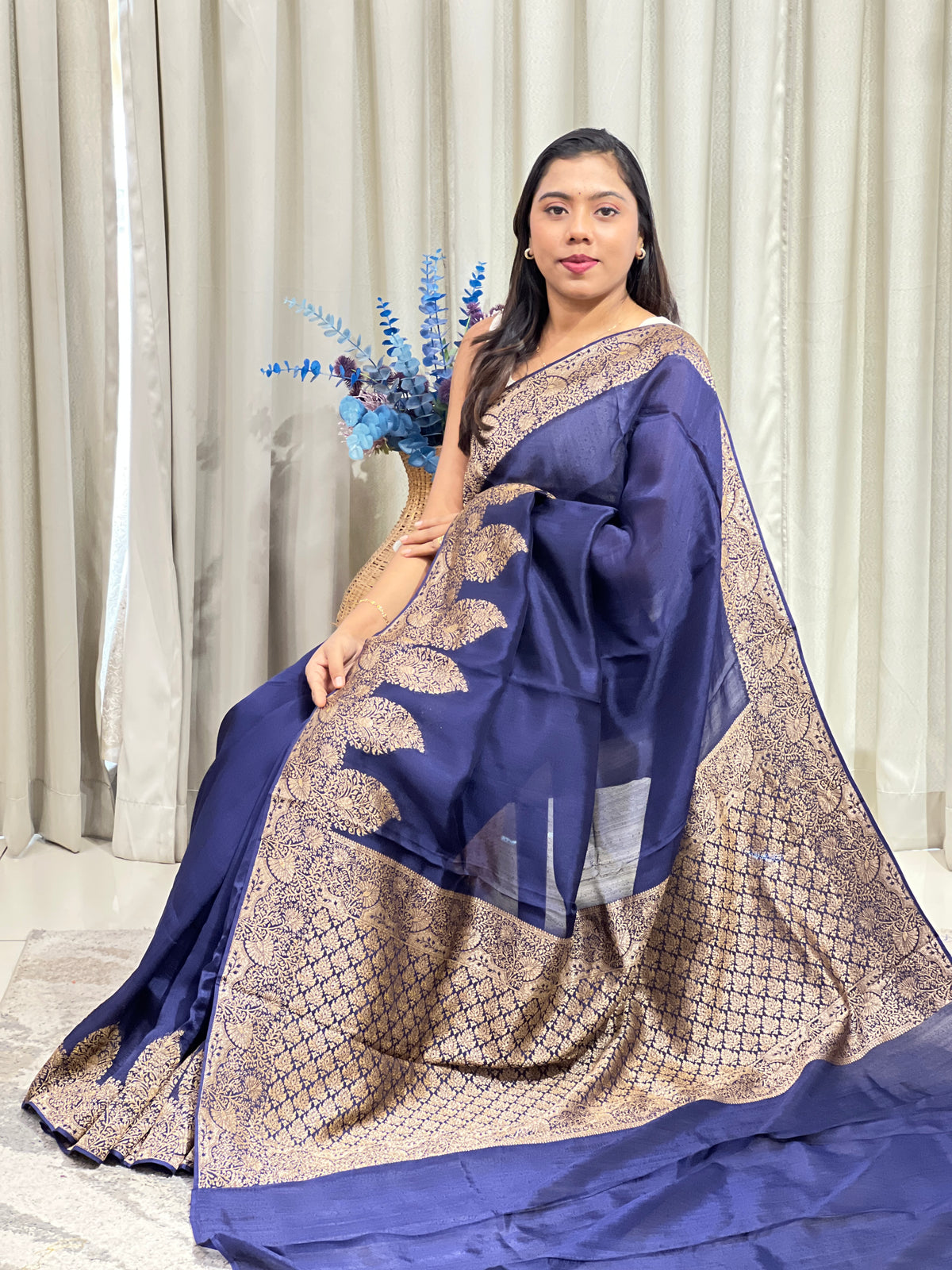 Floral Pattern Tussar Finish Saree |  YNG1758