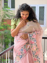 Floral Embroidered Check Organza Saree | SHC102