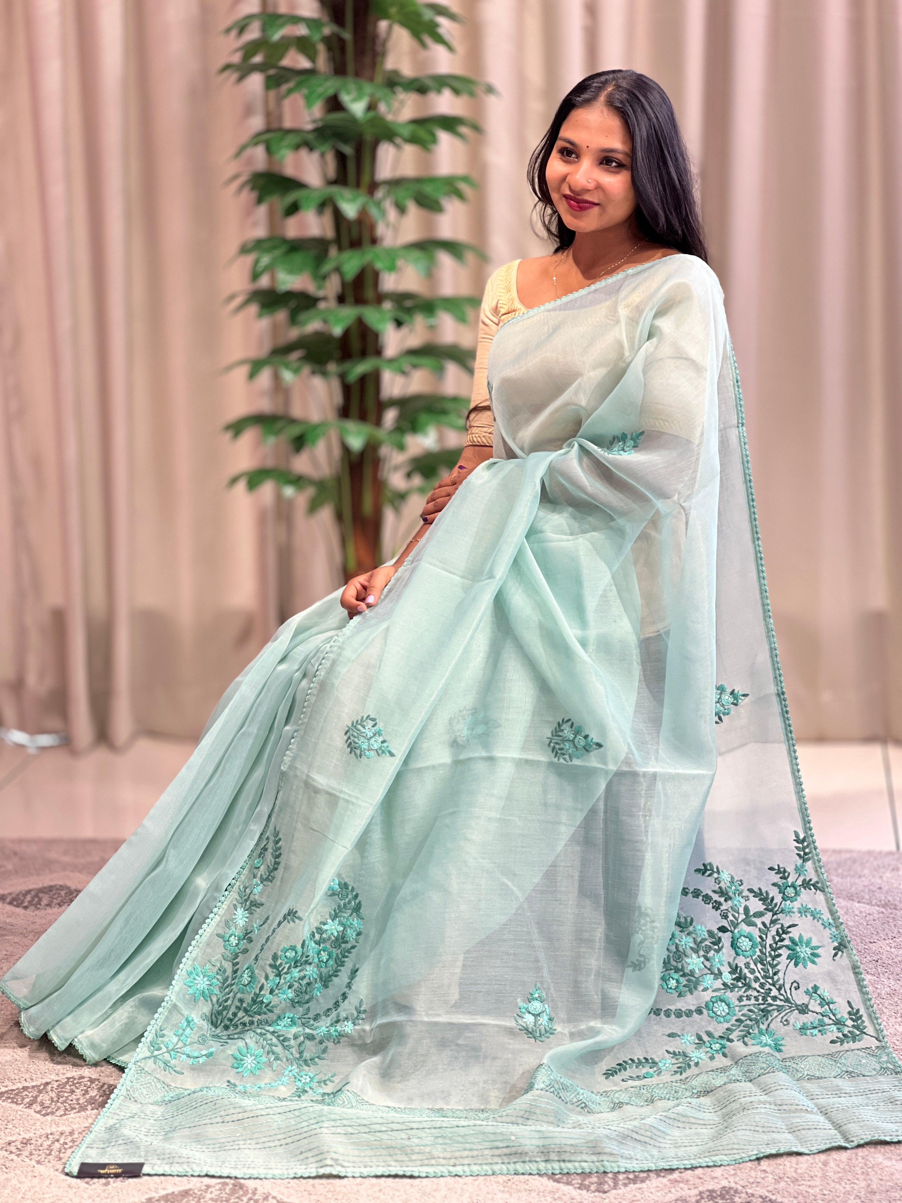 Floral Embroidery Tissue Organza Saree | BLD1123