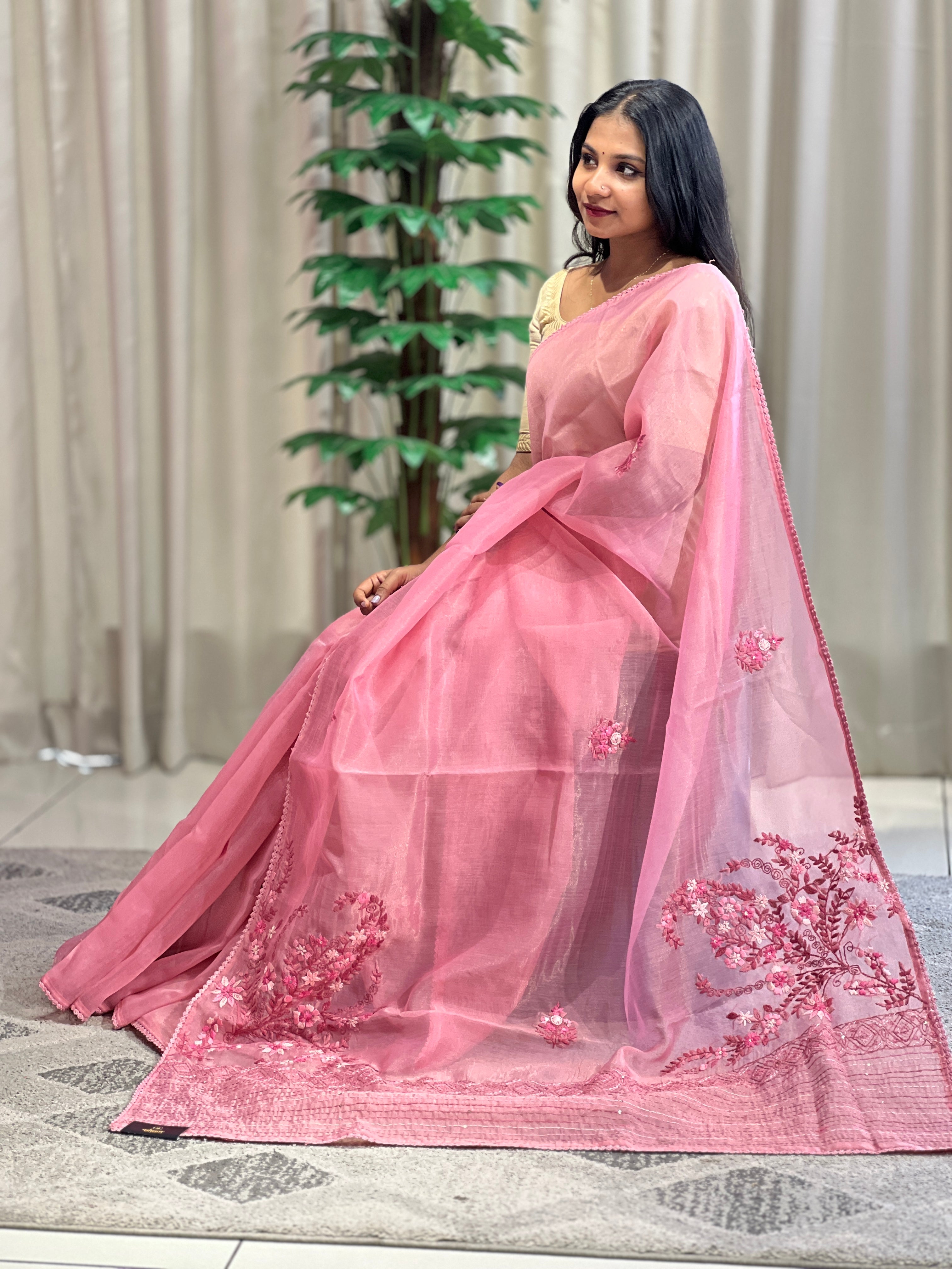 Floral Embroidery Tissue Organza Saree | BLD1120