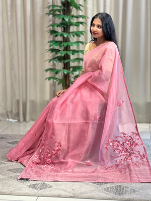 Floral Embroidery Tissue Organza Saree | BLD1120