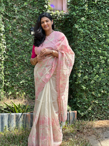 Floral Embroidery Detailing Supernet Kota Saree |  BLD196