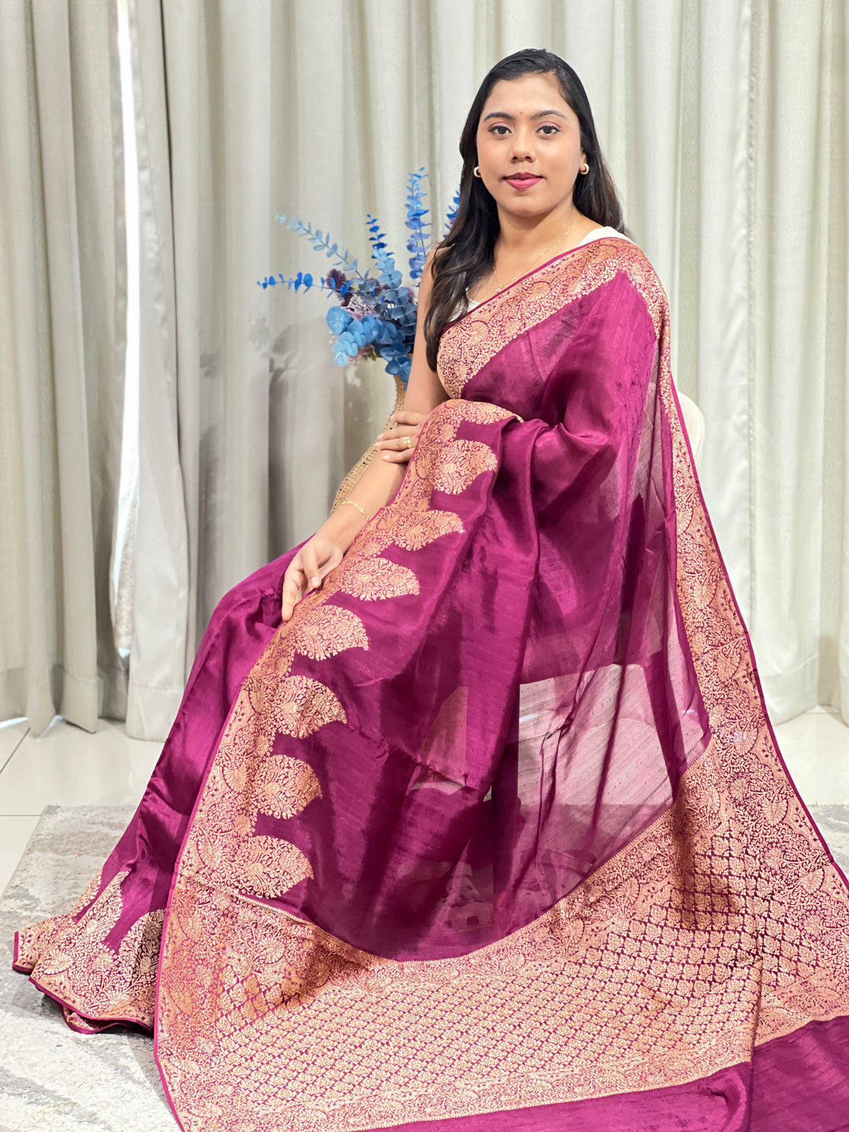 Floral Pattern Tussar Finish Saree |  YNG1760