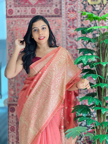 Lucknowi Inspired Embroidery Detailed Semi Tussar Saree | SUN442