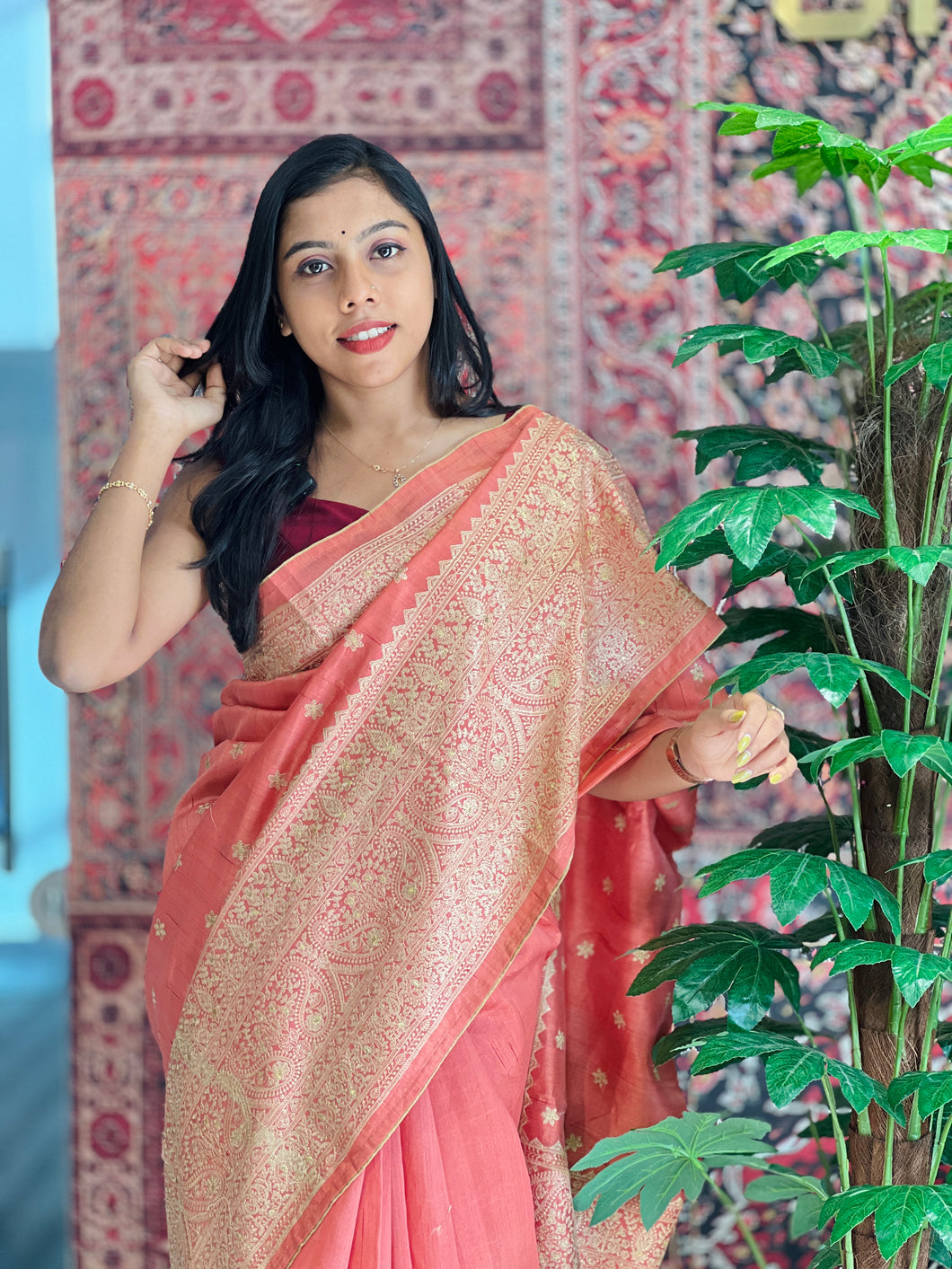 Lucknowi Inspired Embroidery Detailed Semi Tussar Saree | SUN442