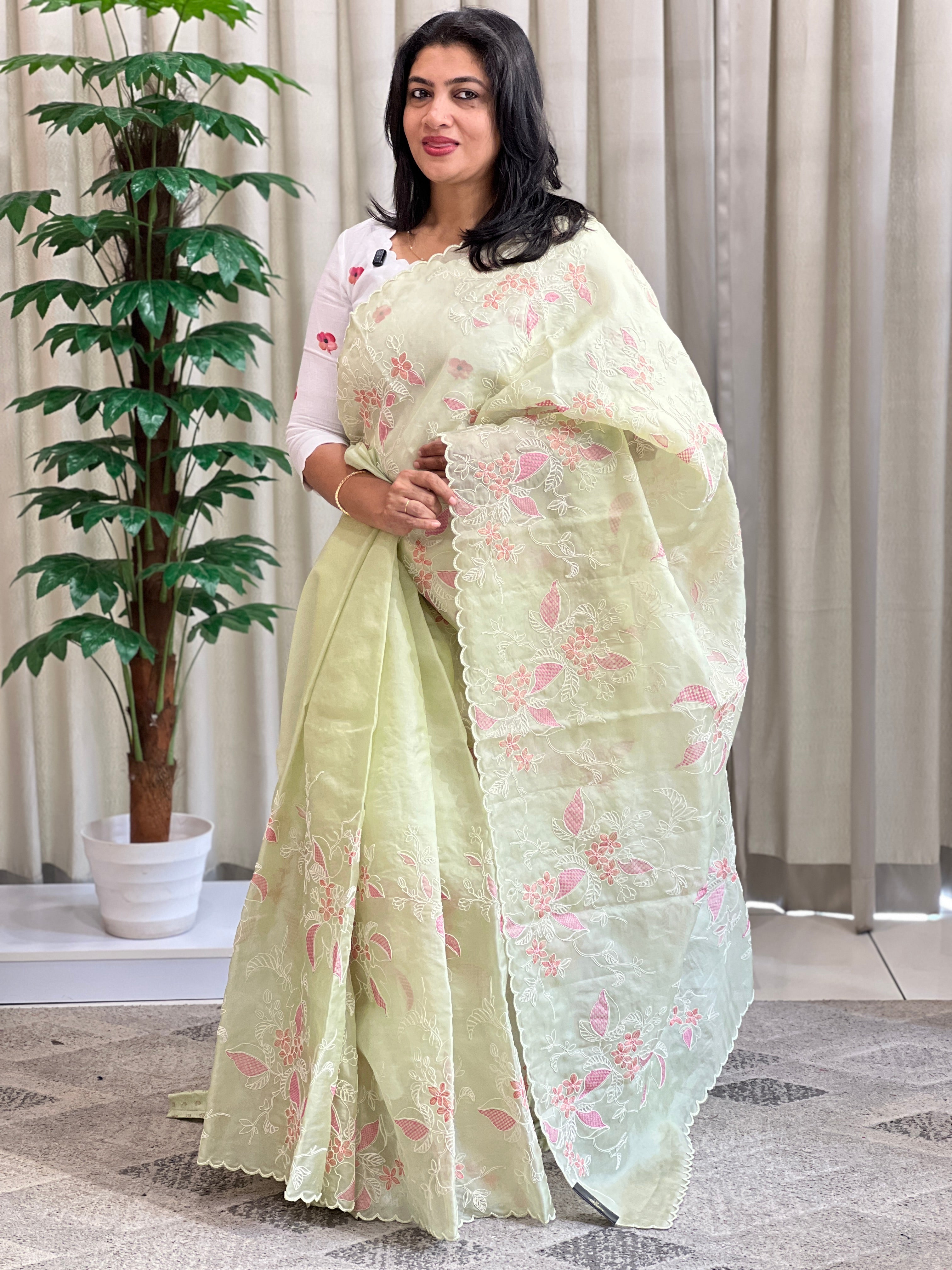 Code Embroidery Pure Organza Saree | YNG1557