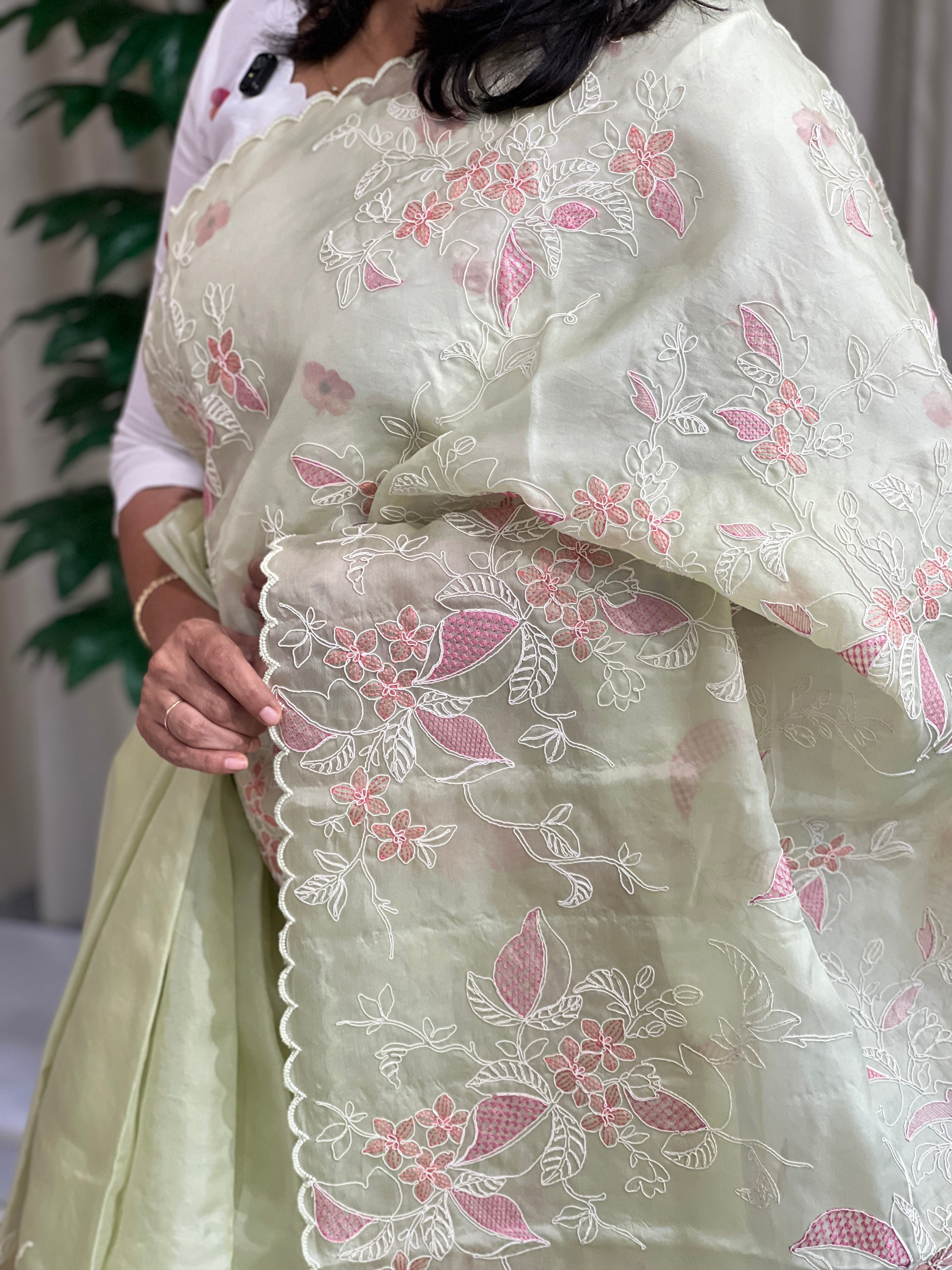 Code Embroidery Pure Organza Saree | YNG1557