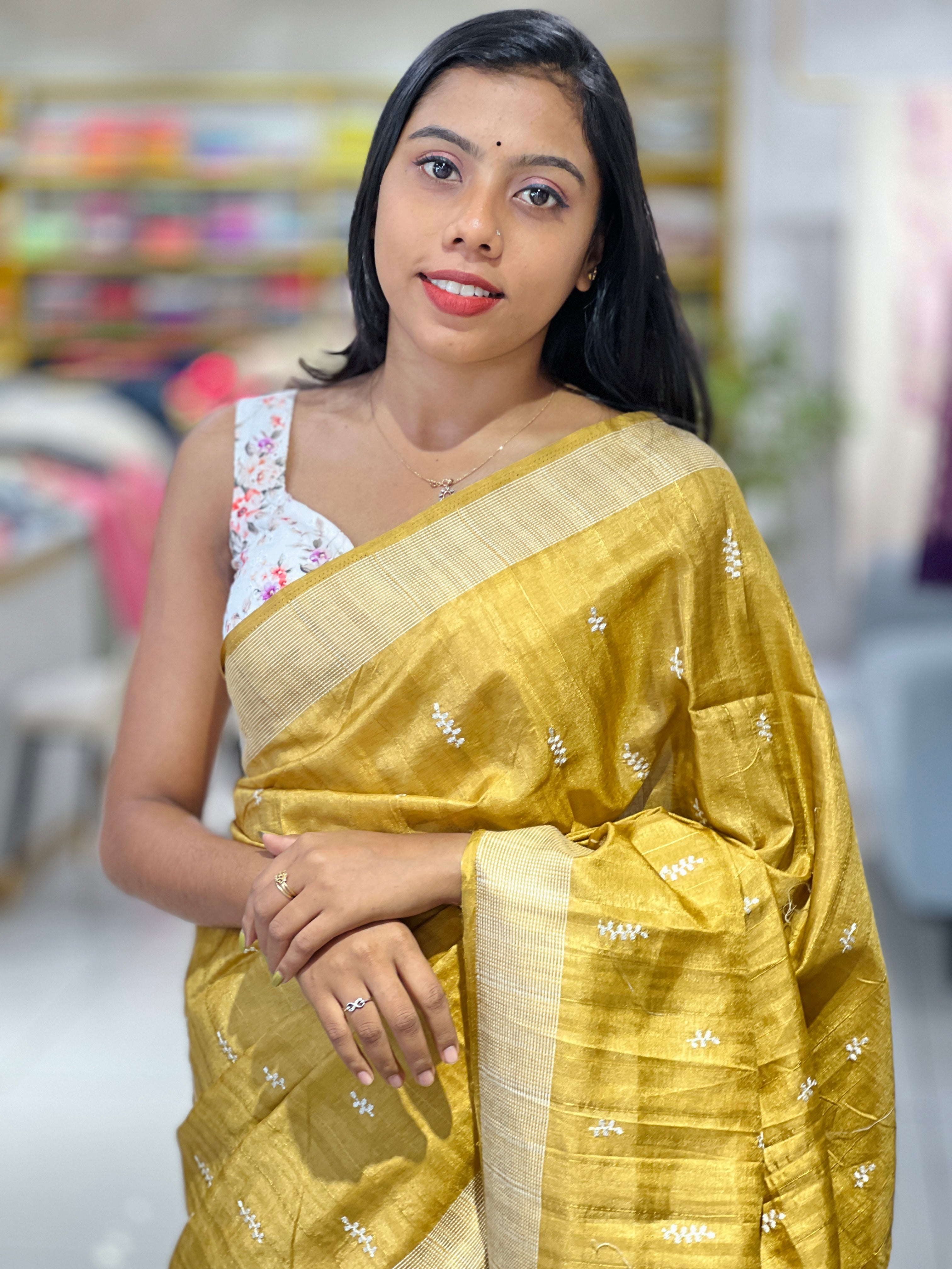 Machine Embroidery Semi Tussar Saree | SUN419