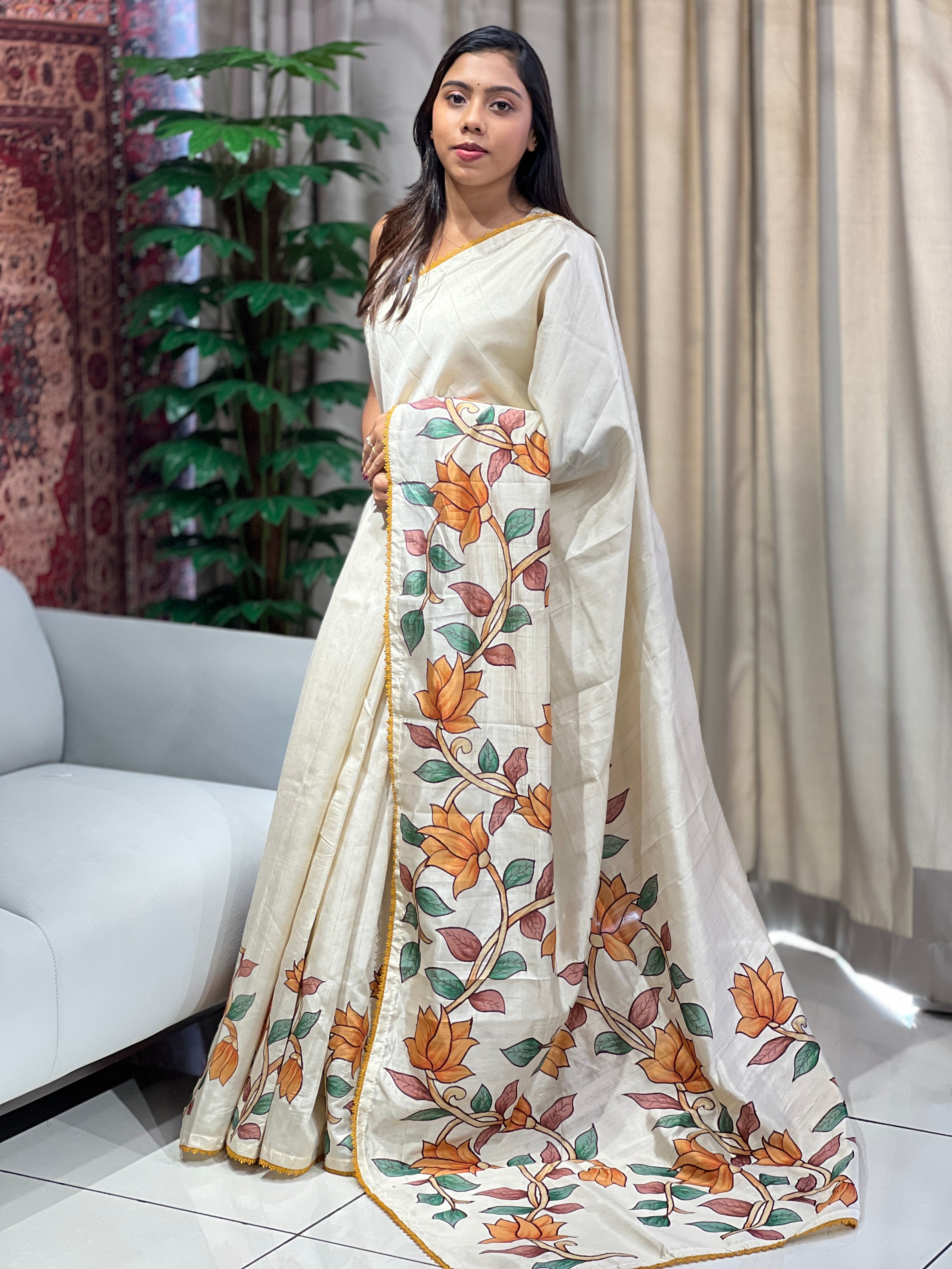 Floral Digital Printed Semi Tussar Saree | HT340