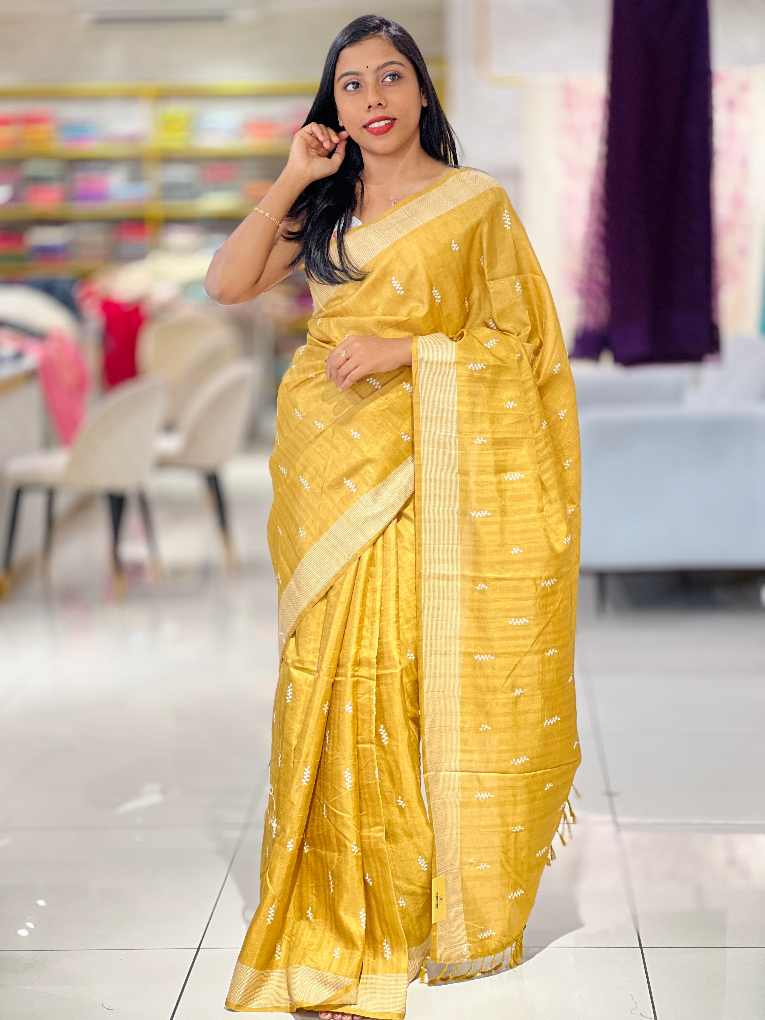 Machine Embroidery Semi Tussar Saree | SUN419