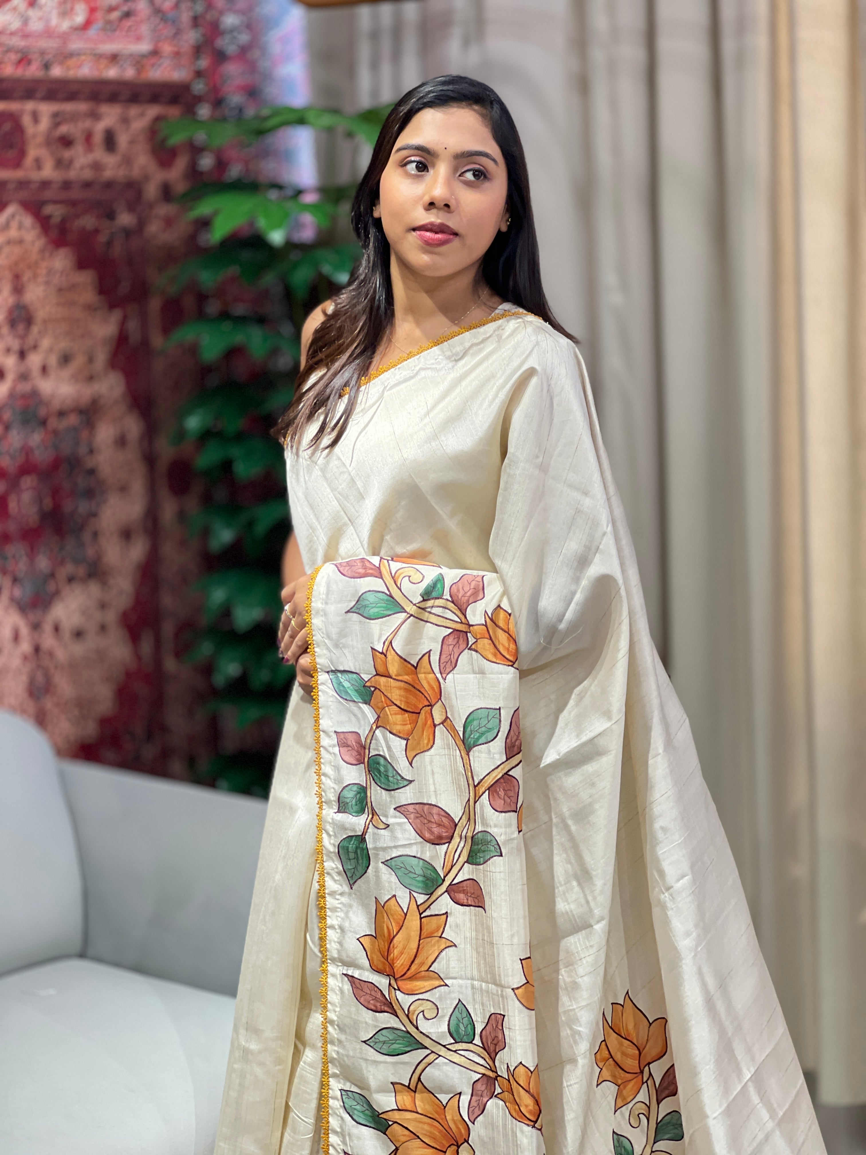 Floral Digital Printed Semi Tussar Saree | HT340