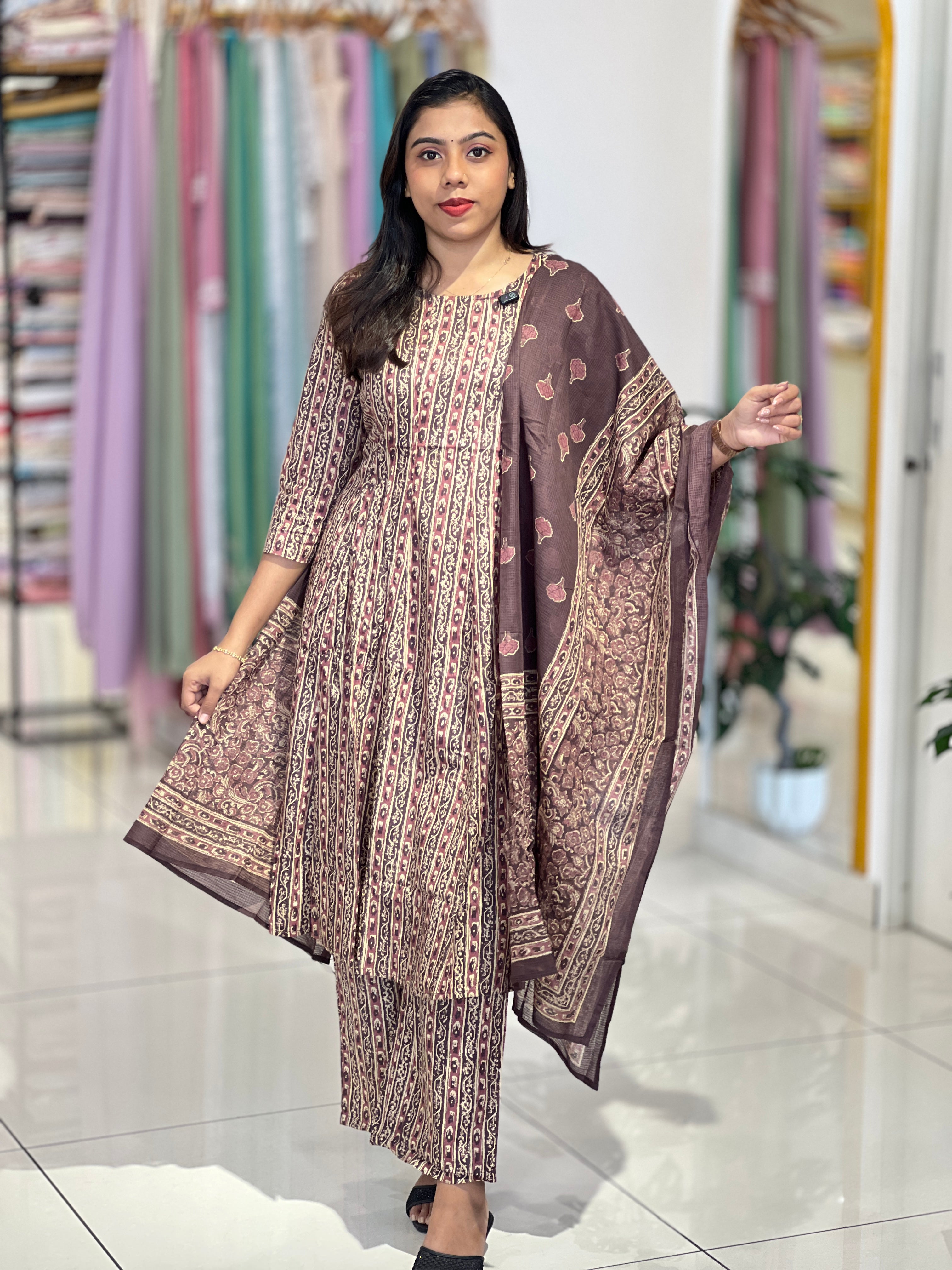Floral Block Print Cotton Kurta Set |OMF156