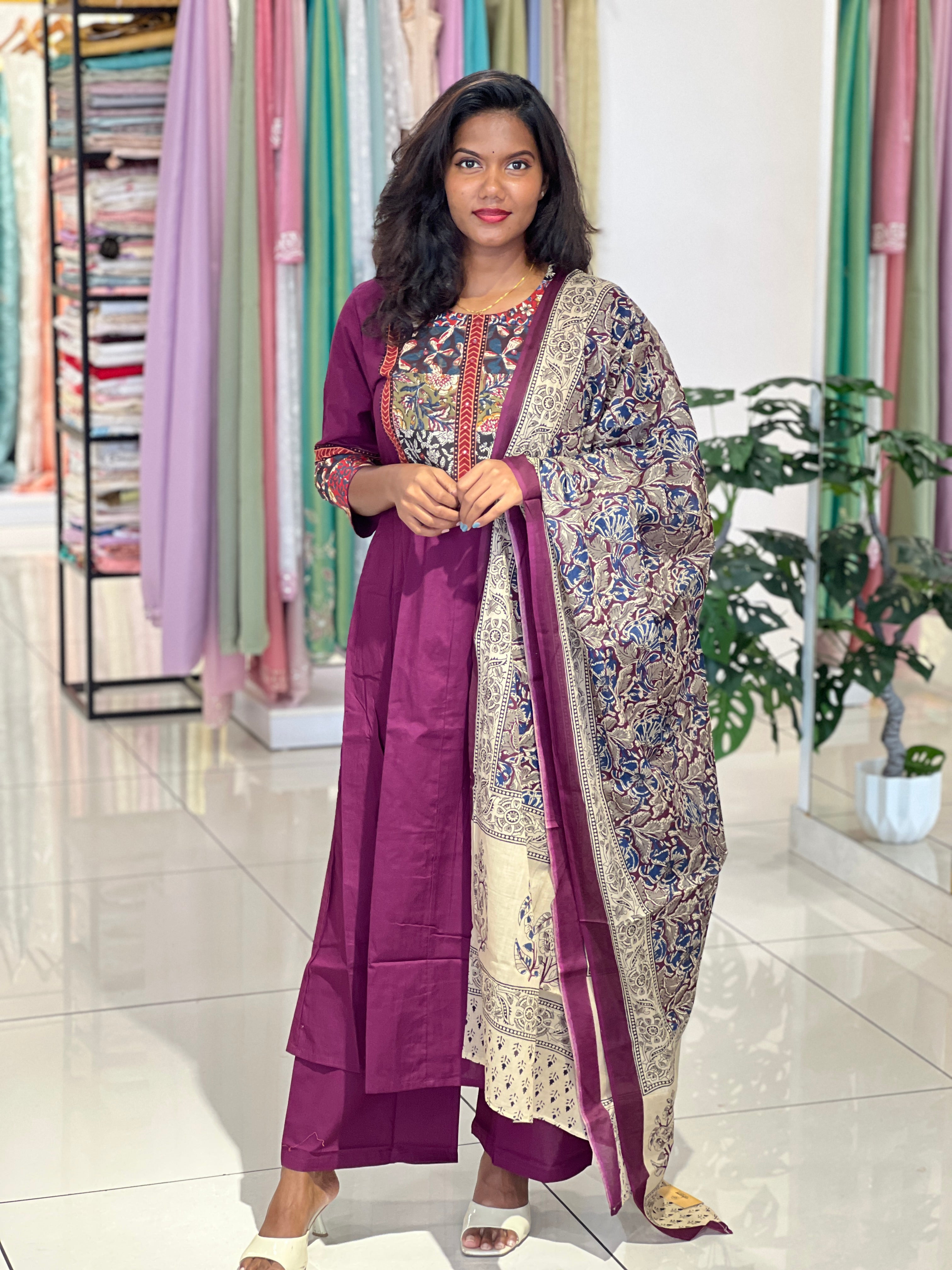 Multi Colour Patch Work Cotton Kurta Set |OMF135