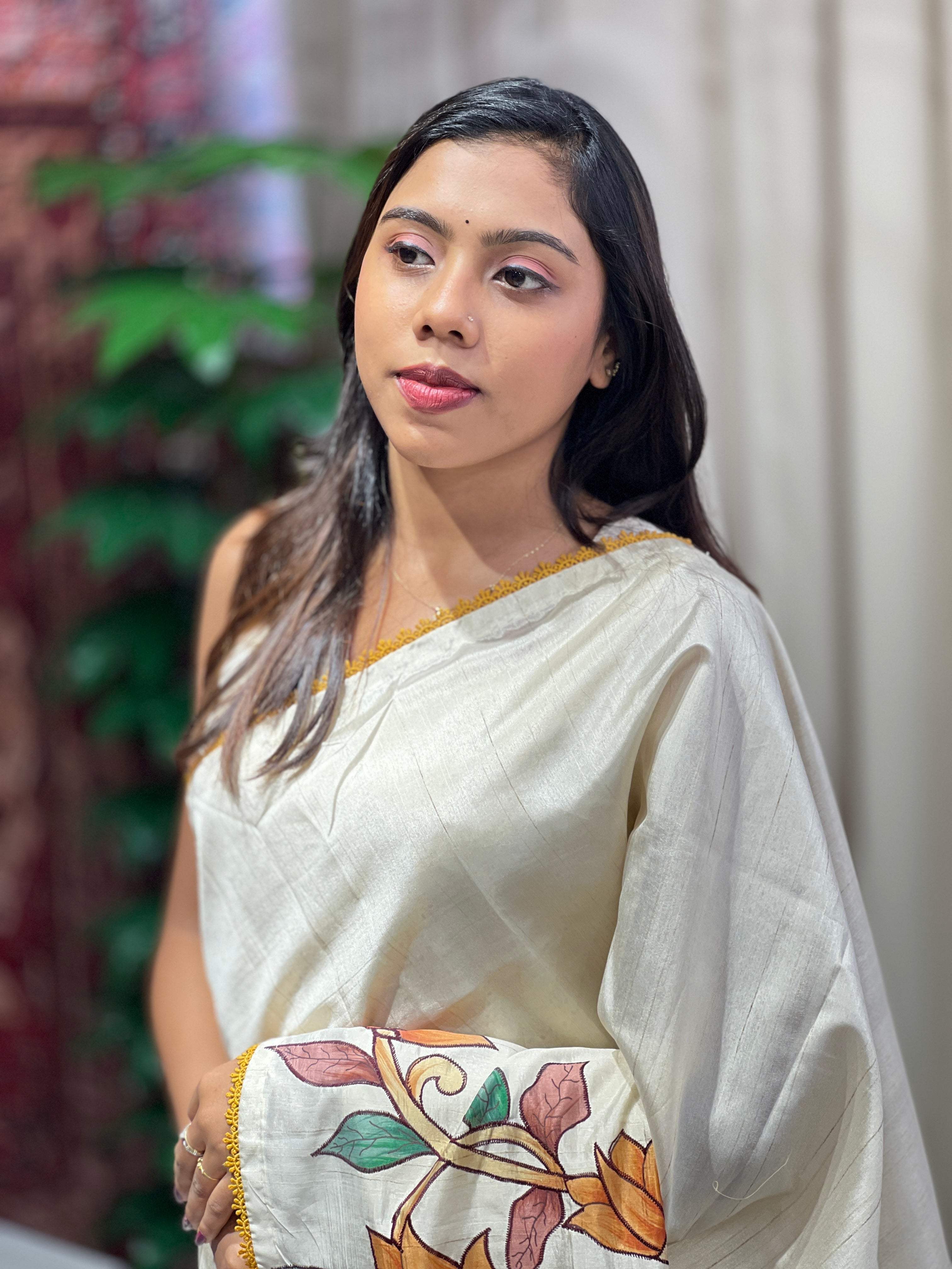 Floral Digital Printed Semi Tussar Saree | HT340