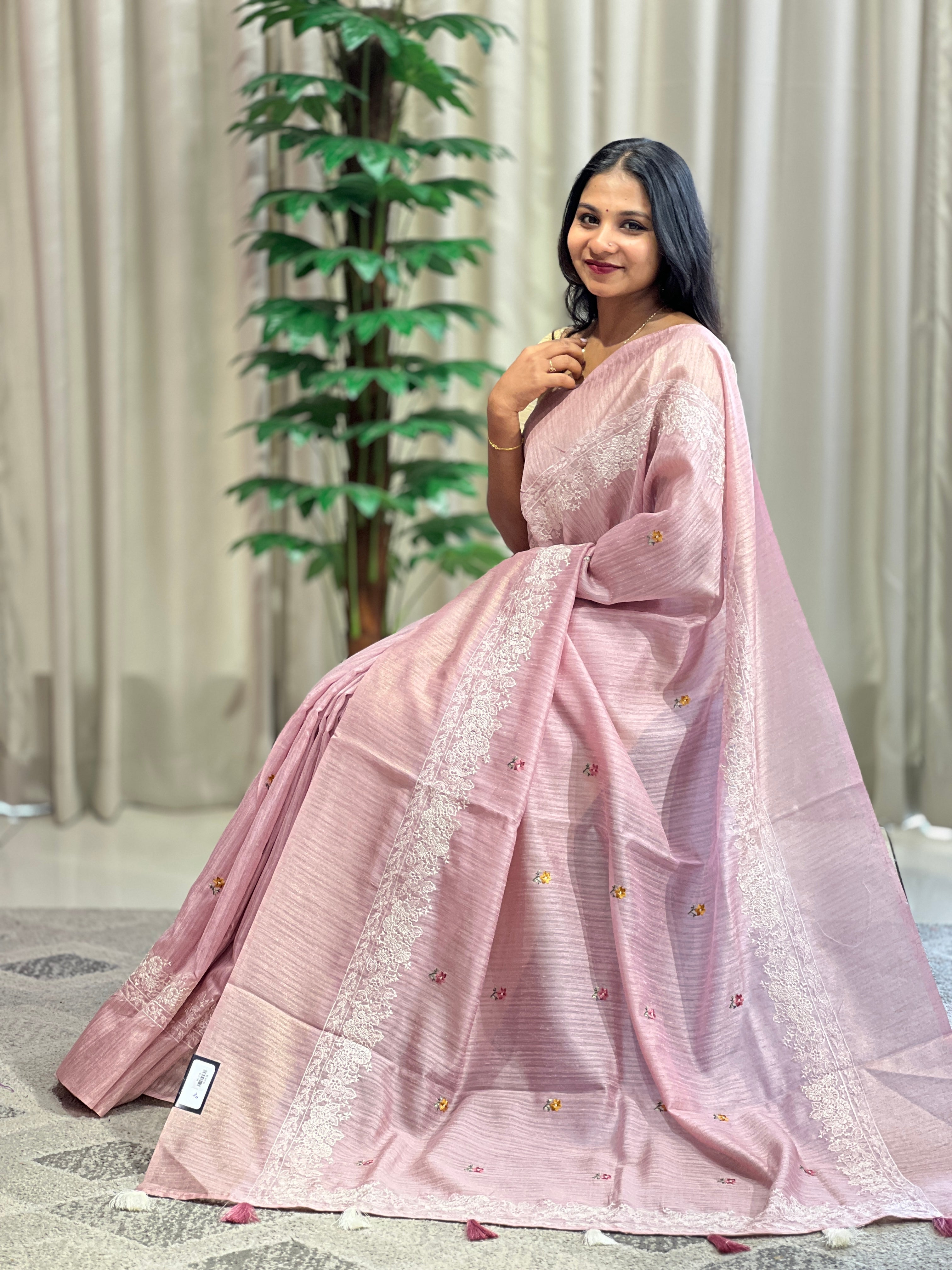 Floral Embriodered Geecha Tussar   Finish Saree | BLD1136